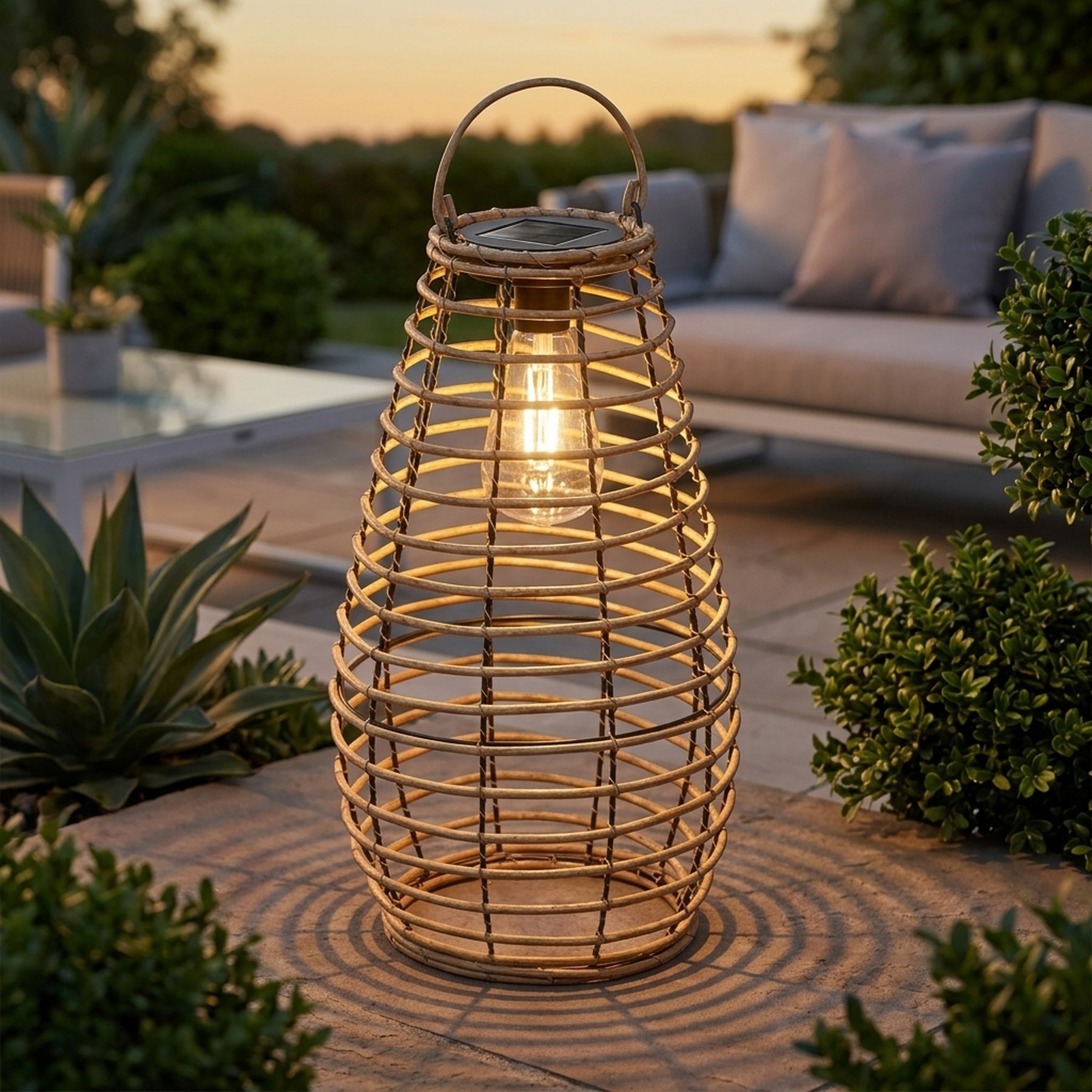 Venus Natural Rattan Solar Garden Lantern