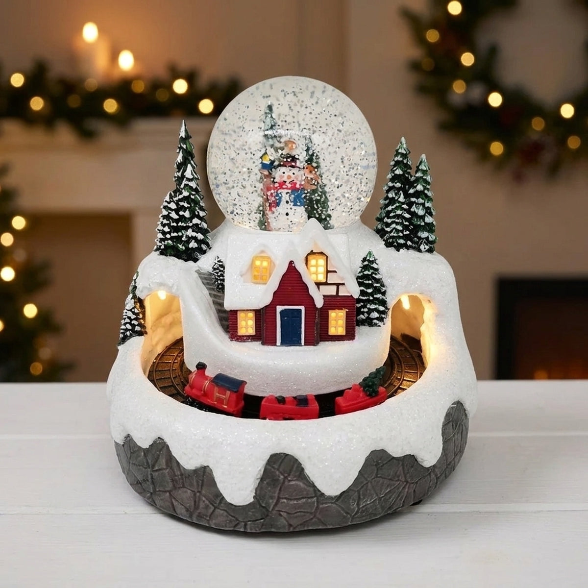 Mountain Scene Snow Globe with Lights () Statement Light