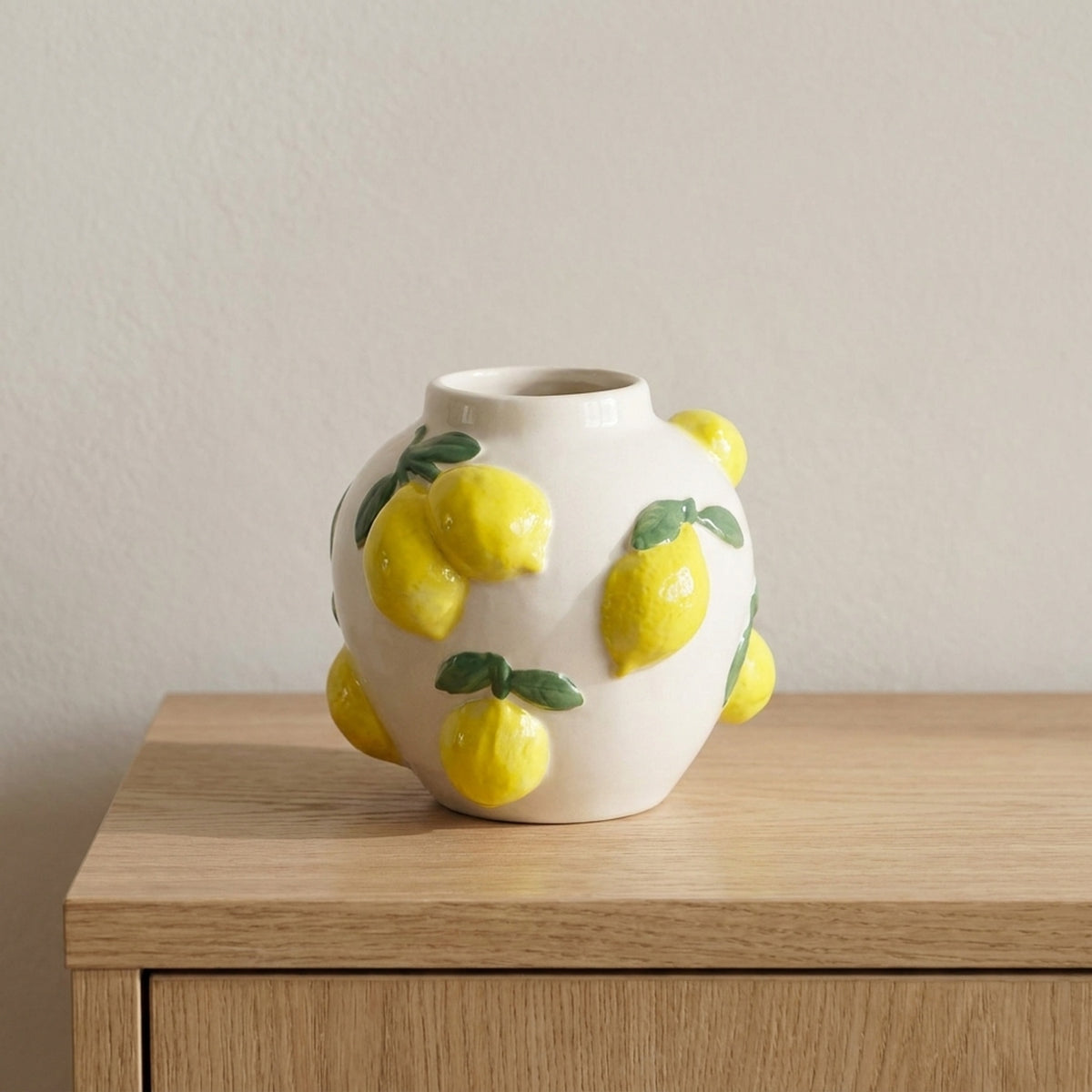 Ceramic Vase with Vibrant Lemon Pattern