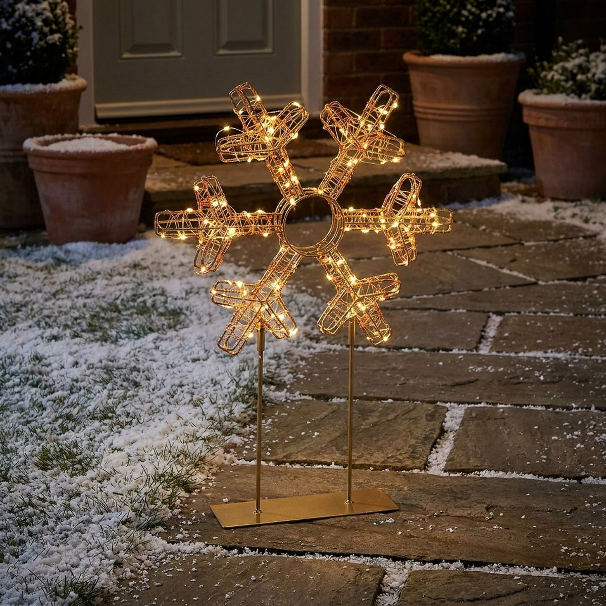 Twinkling Lit Gold Table Top Snowflake