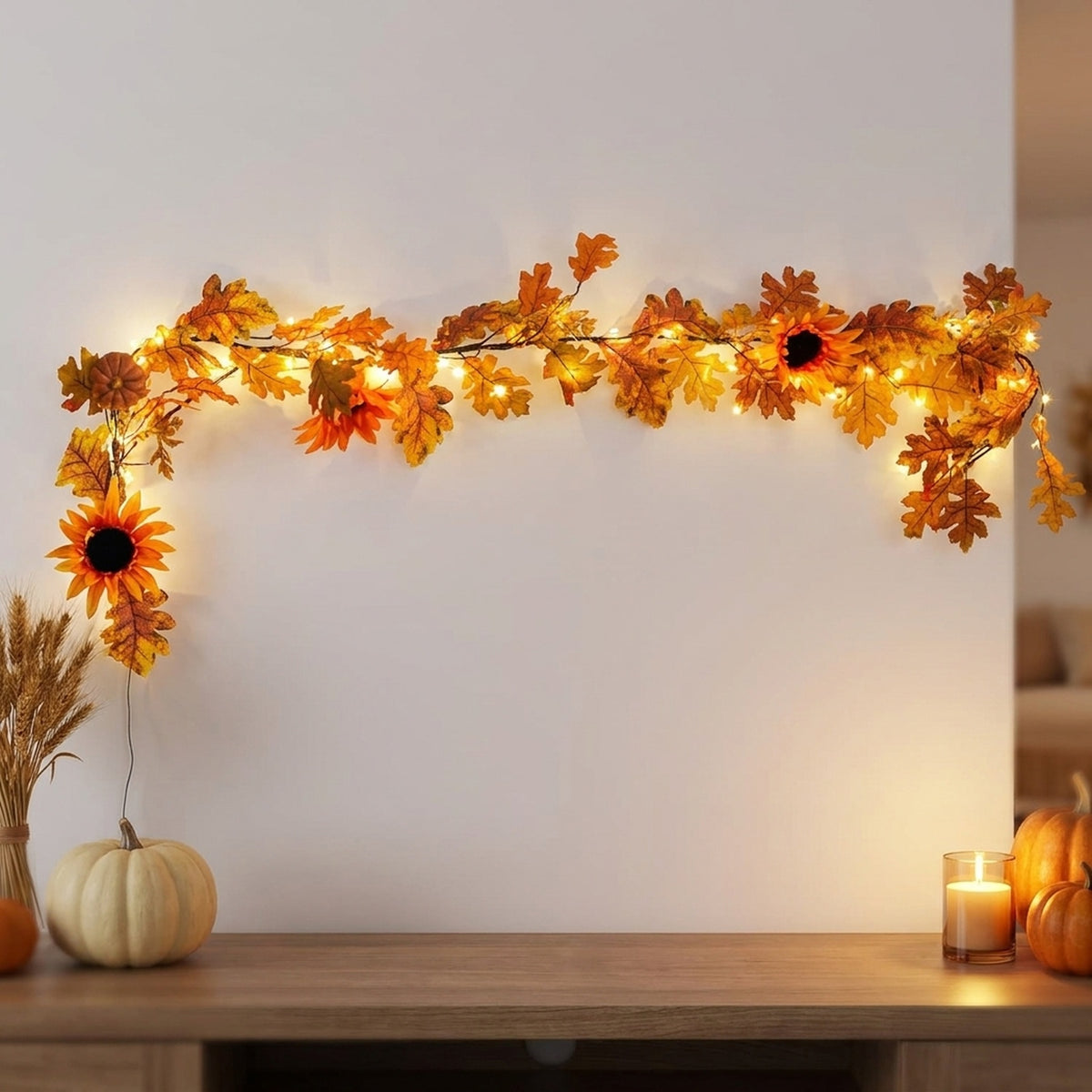 Autumn Sunflower Lighted Garland