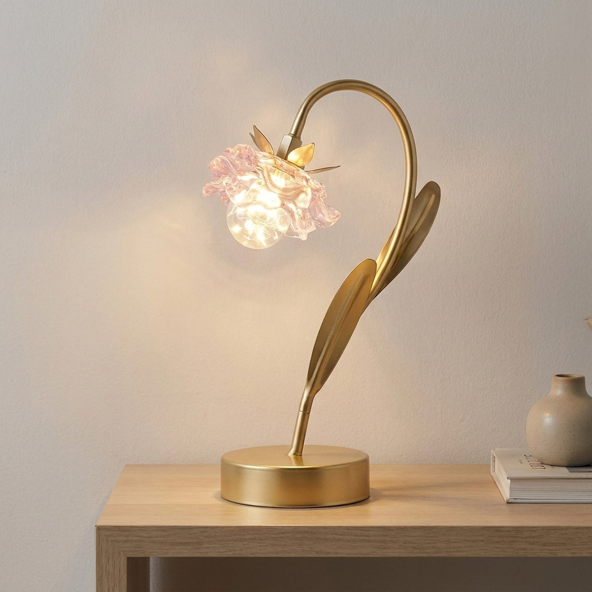 Single Stem Pink Glass Flower LED Lamp