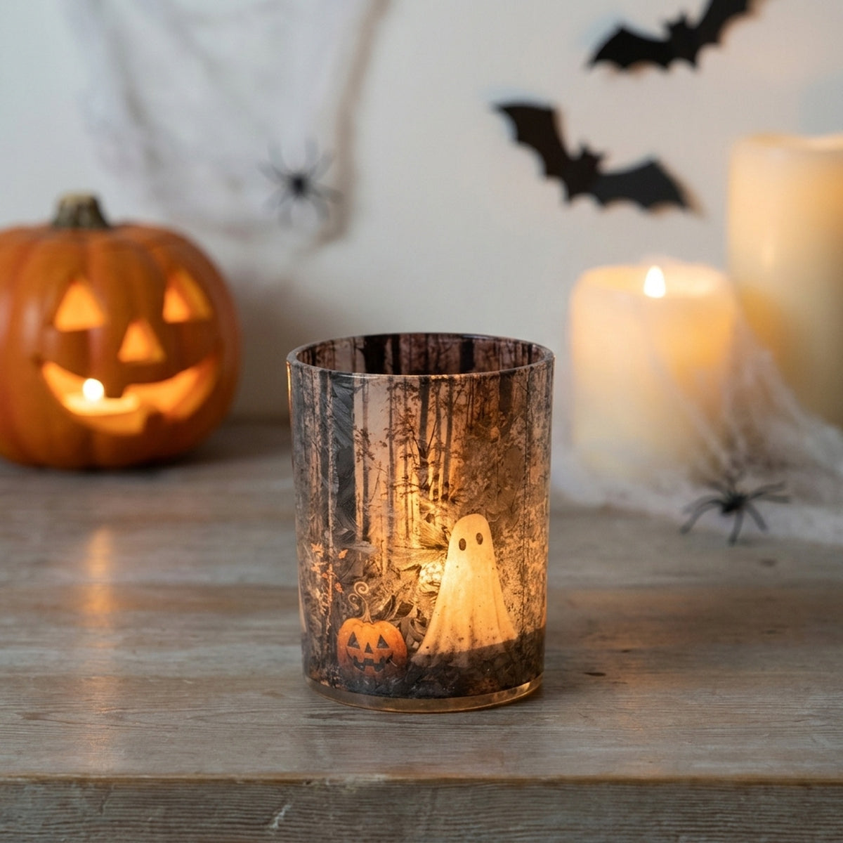 Spooky Halloween Glass Candle Holder