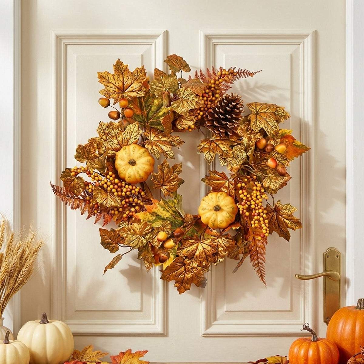 Decorative Autumn Cones and Berries Wreath