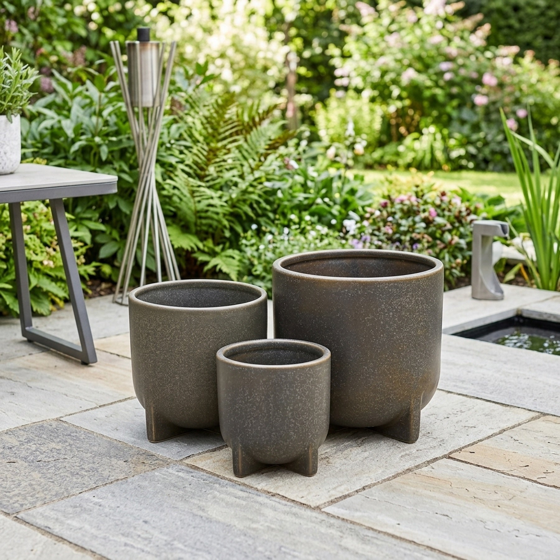 Classic Black Garden Planters, Set of Three