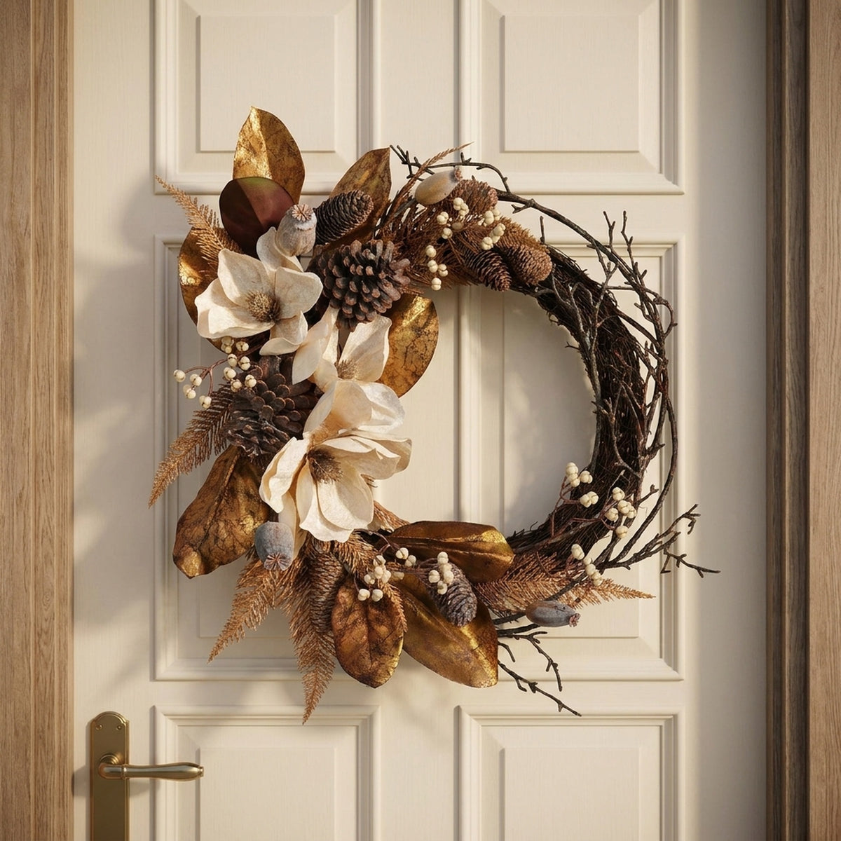 Magnolia Pinecone Rustic Semi Wreath
