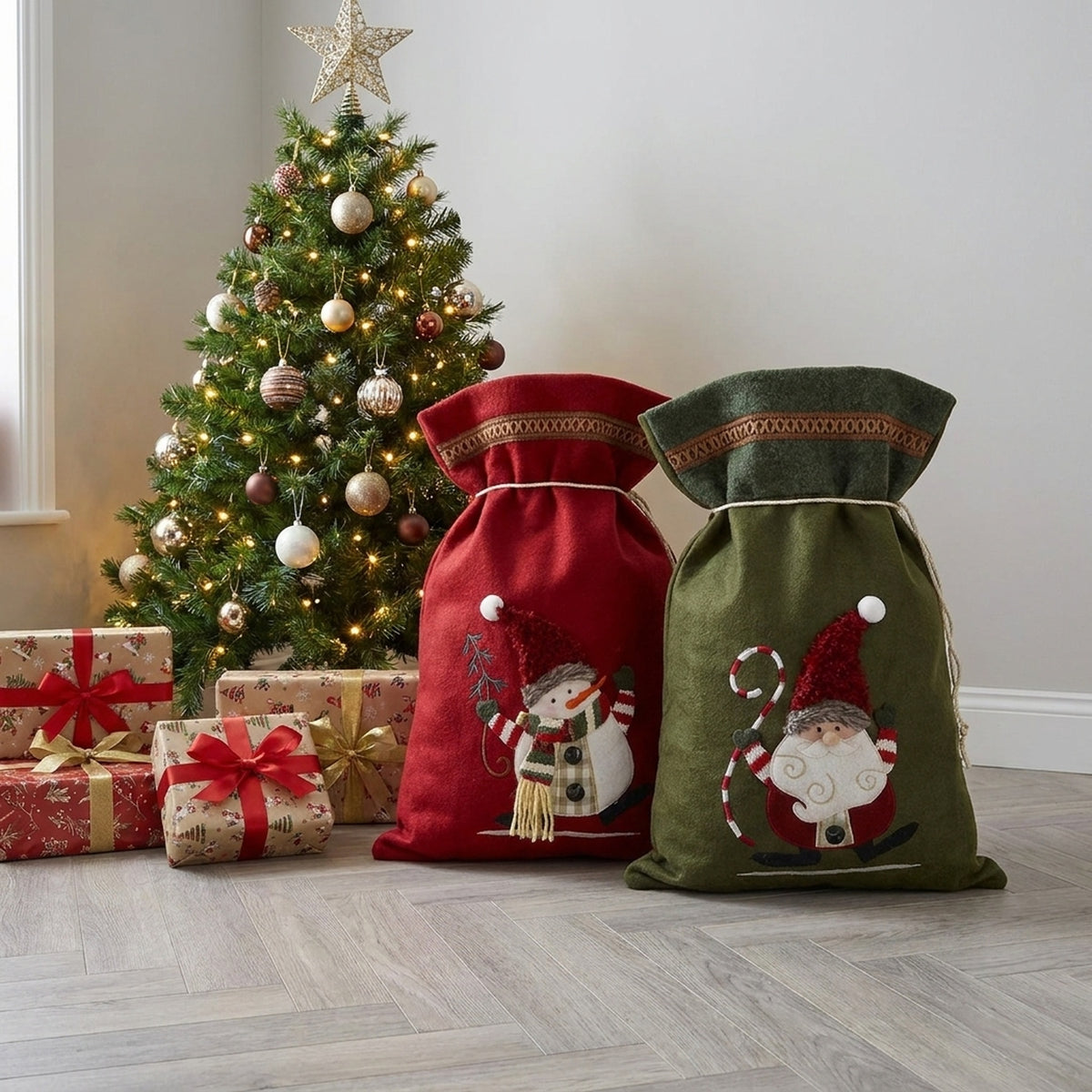 Christmas Santa and Snowman Sacks