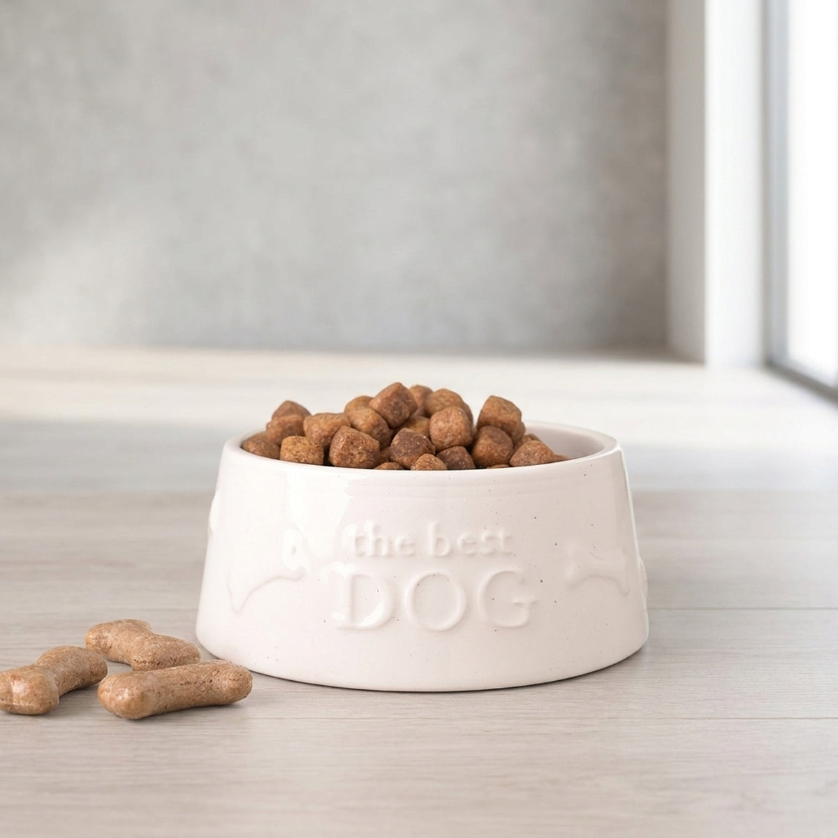 White Ceramic Paw Print Dog Bowl with 'The Best Dog' Motif