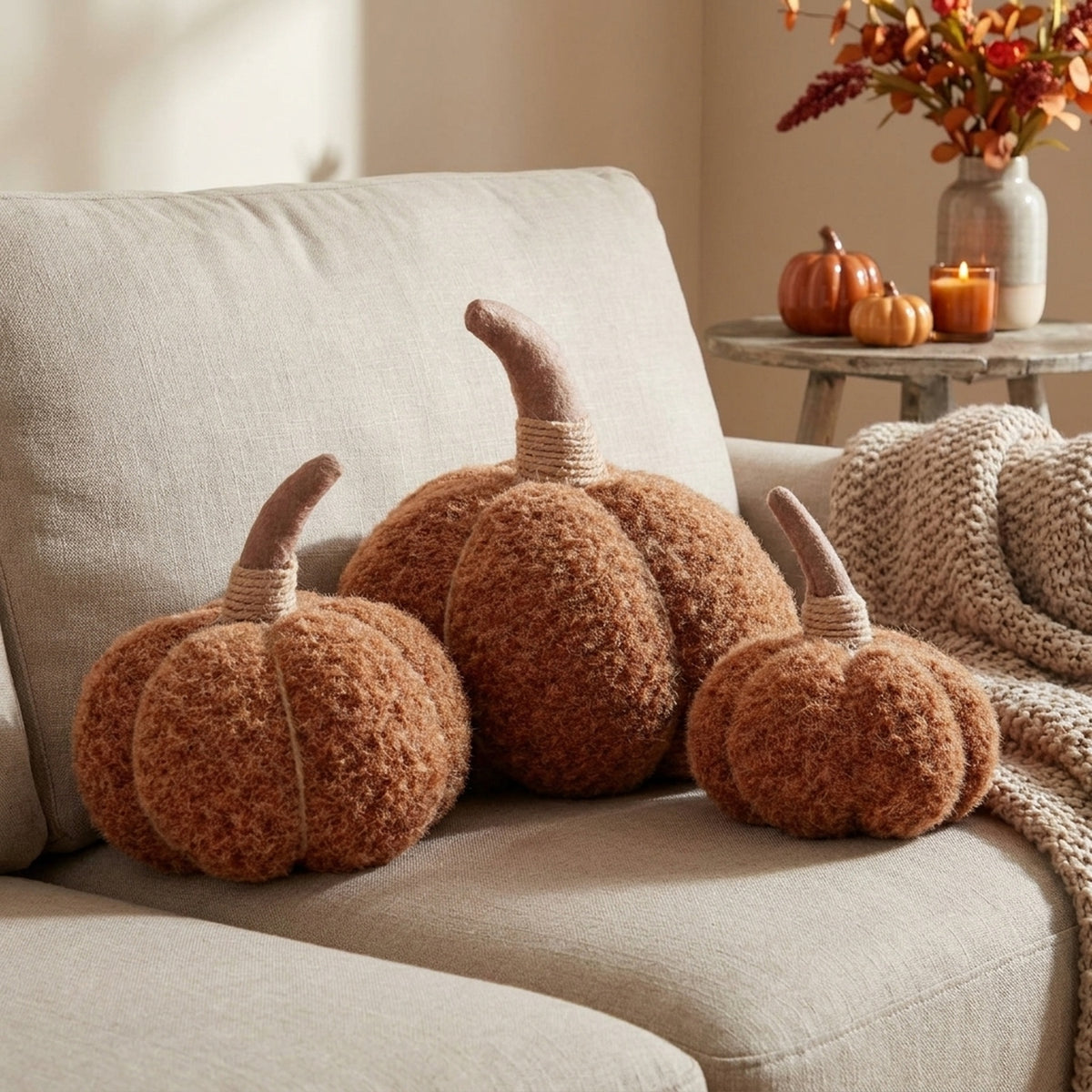 Large Plush Textured Pumpkin Decor Piece