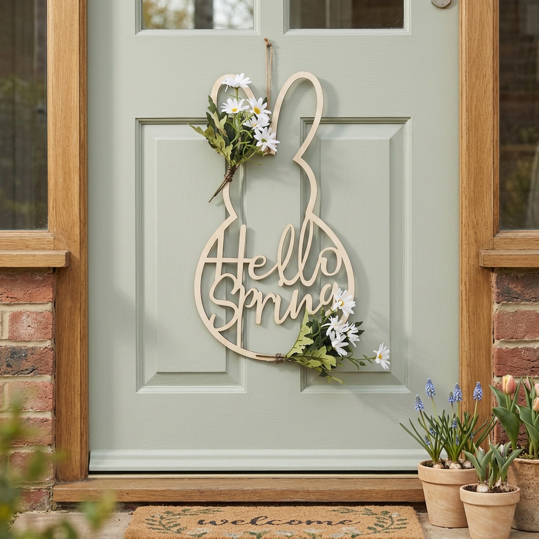 Hello Spring Faux Foliage Bunny Wreath