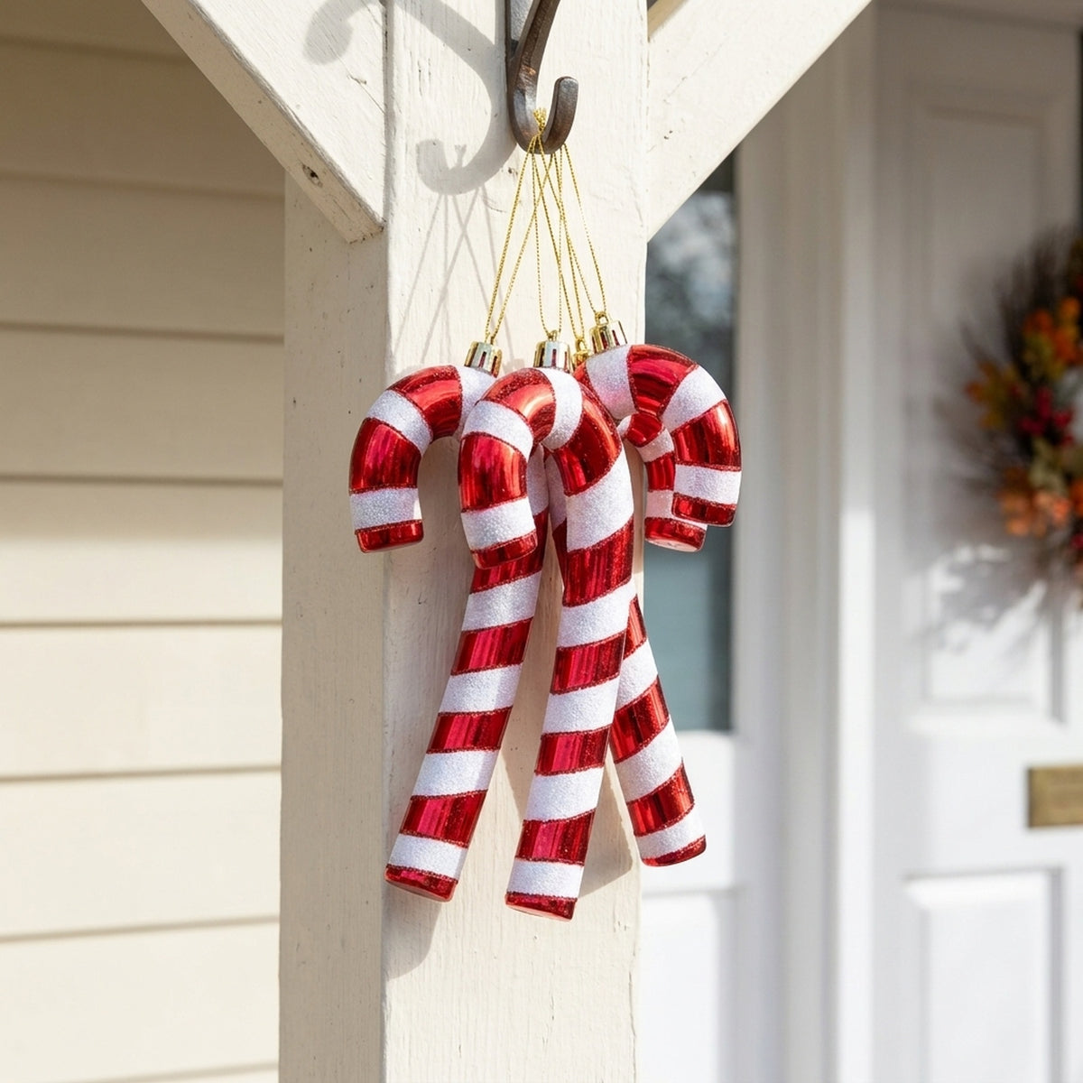 Sleigh Bells Hanging Candy Cane Ornaments (4 Pack)