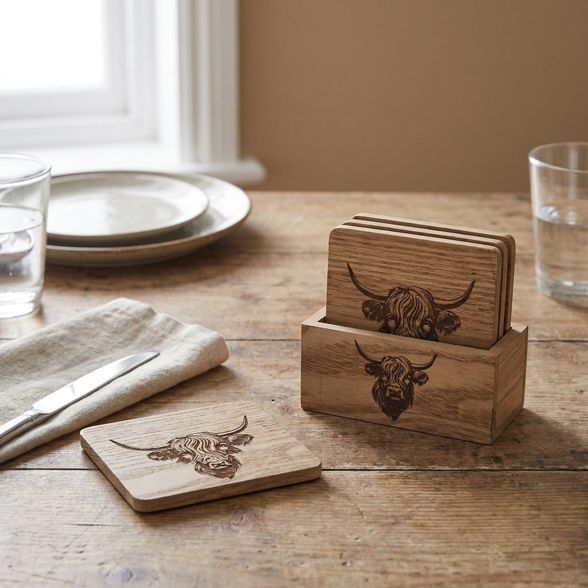 Highland Cow Printed Coasters Set