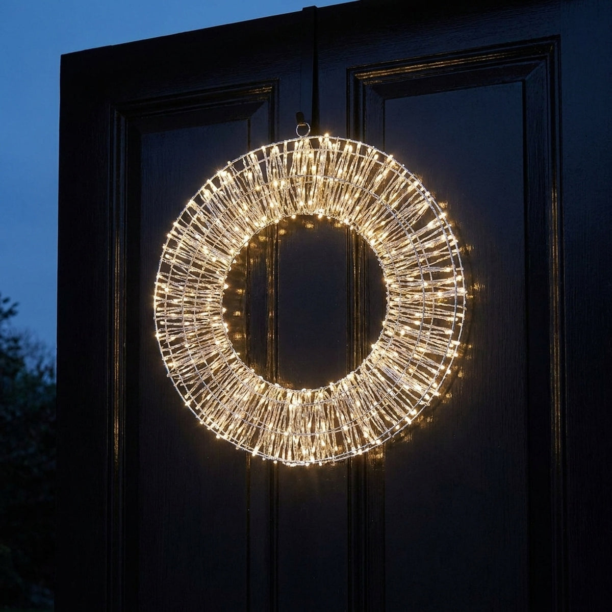 Silver Twinkling White LED Door Wreath