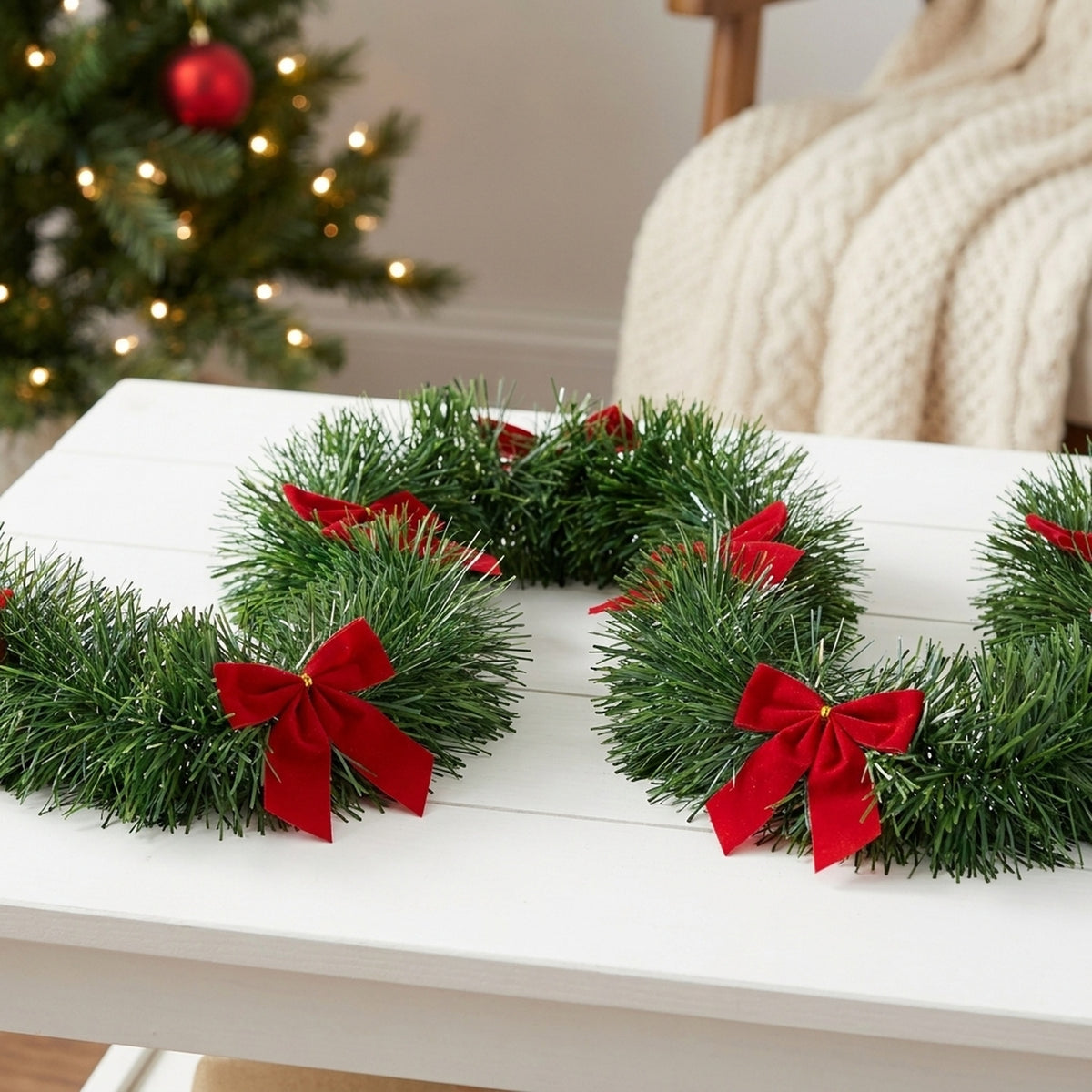 Decorative Christmas Tinsel Garland with Bows