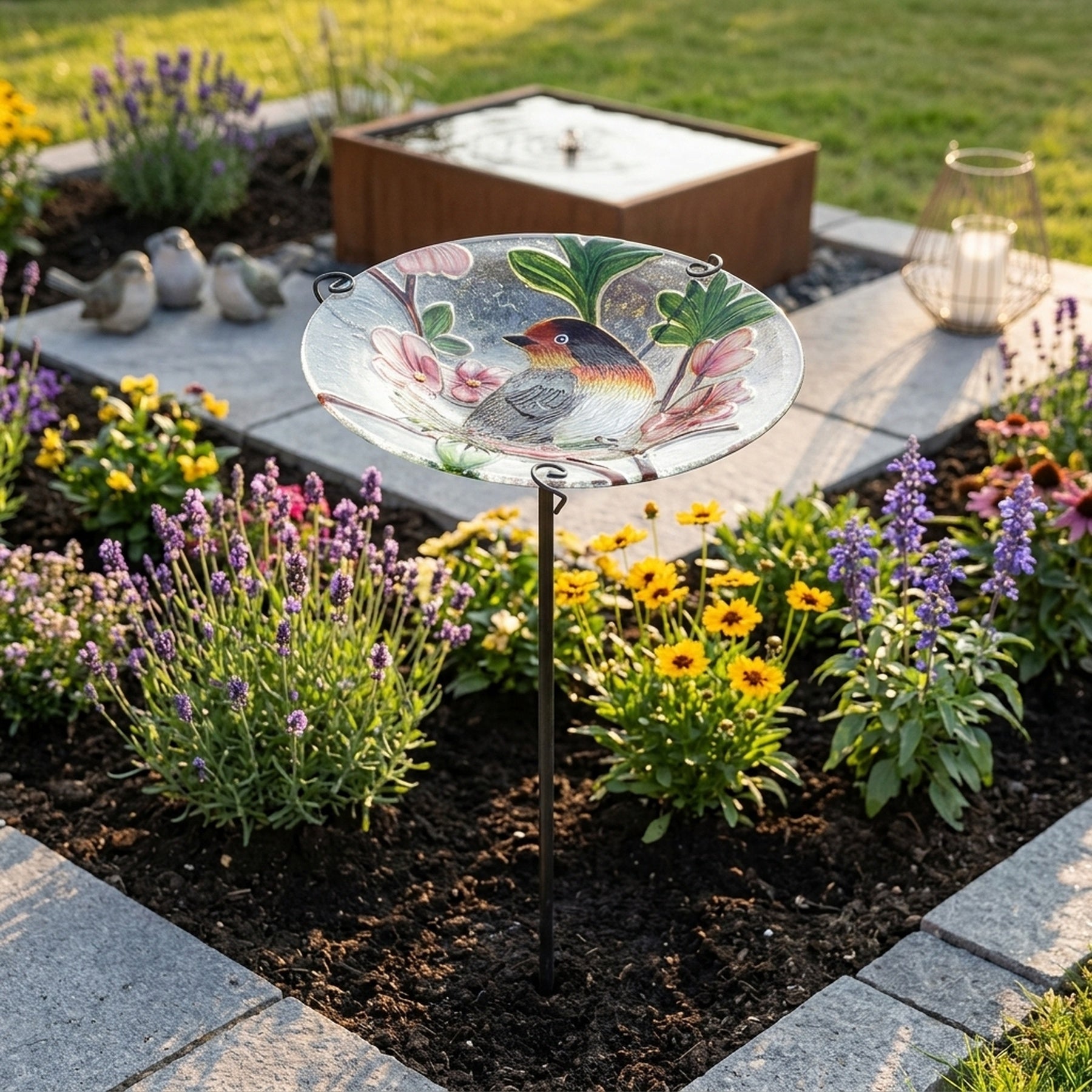 Robin Bath Bath Feeder Garden Stake