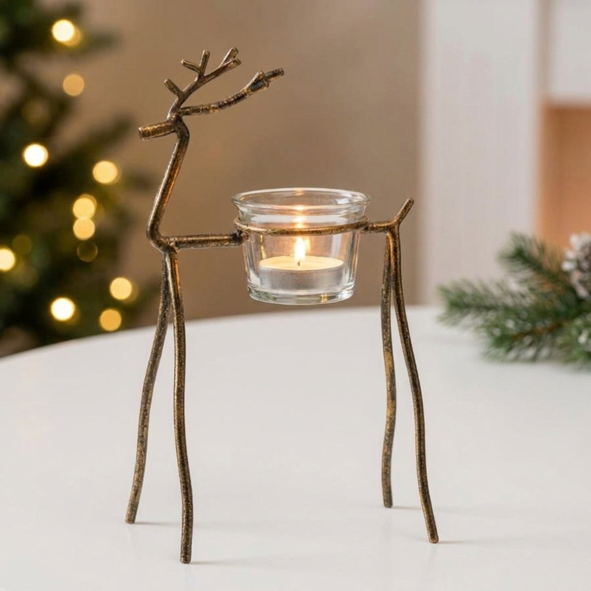 Festive Gold Reindeer T-Light Holder