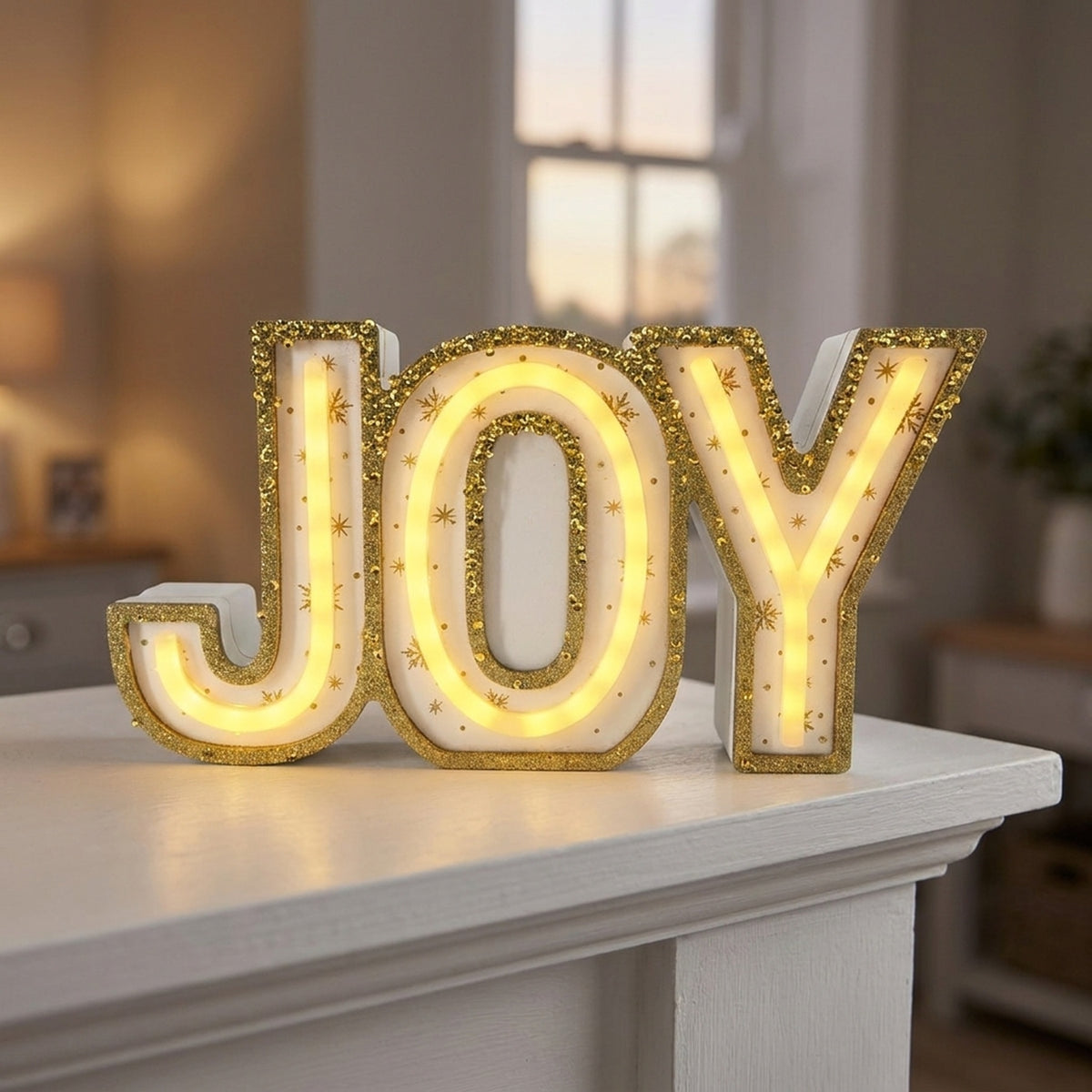 Glittering LED Joy Christmas Light Sign