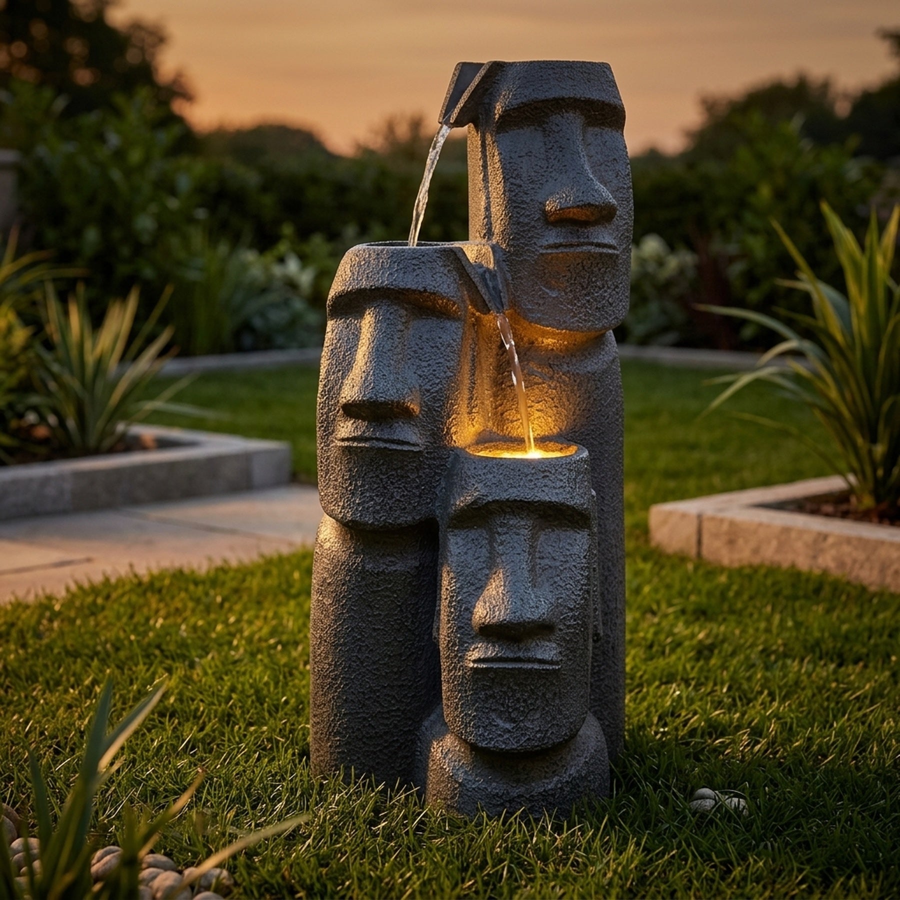 Easter Island Falls Solar Garden Water Feature