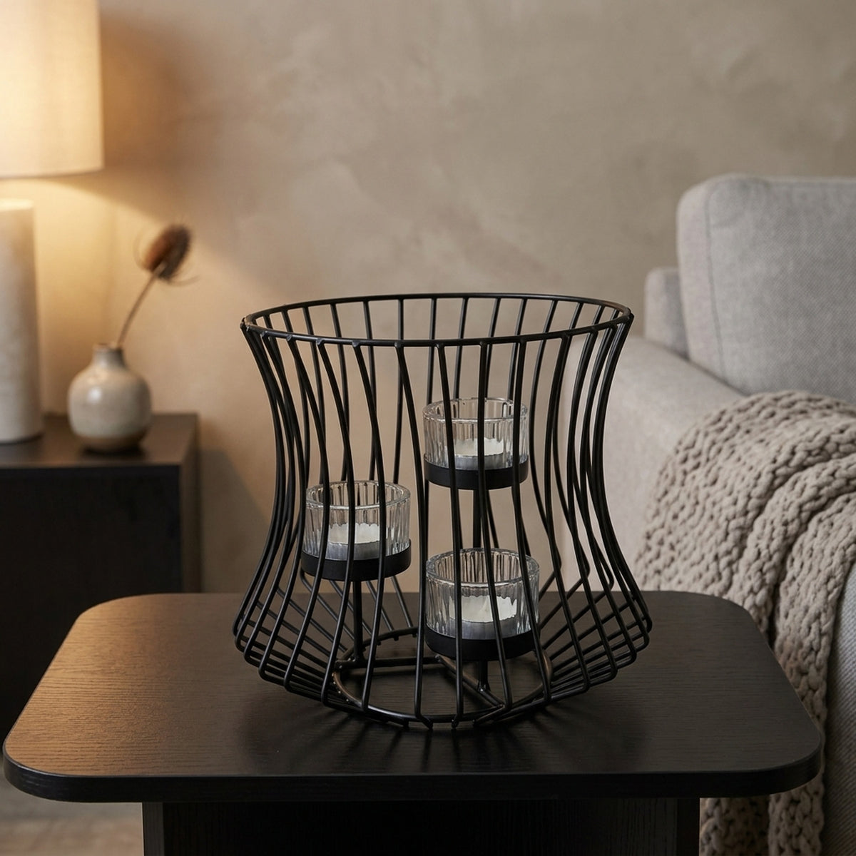 Contemporary Black Metal Triple Tealight Holder