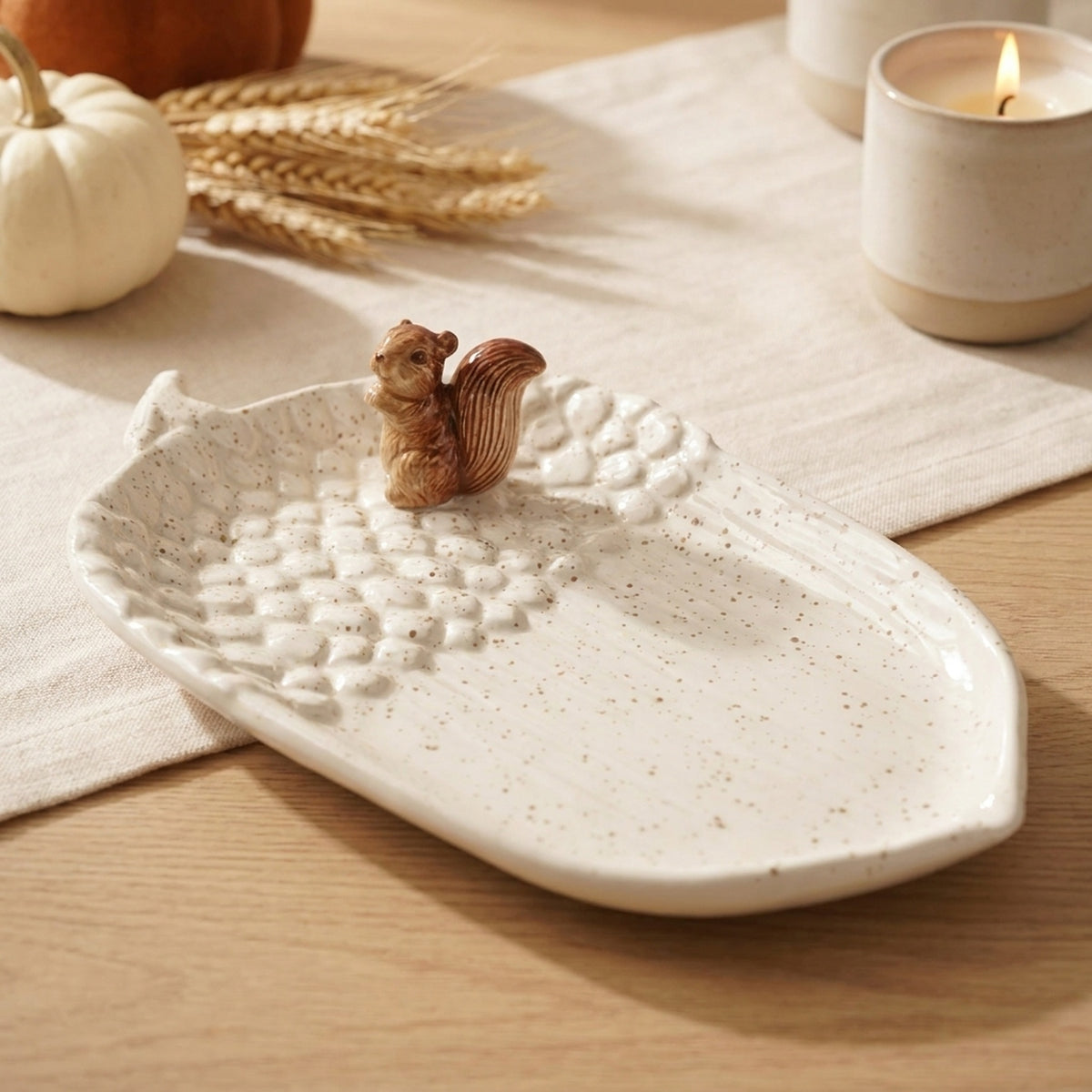 Sculpted Squirrel Acorn Serving Plate