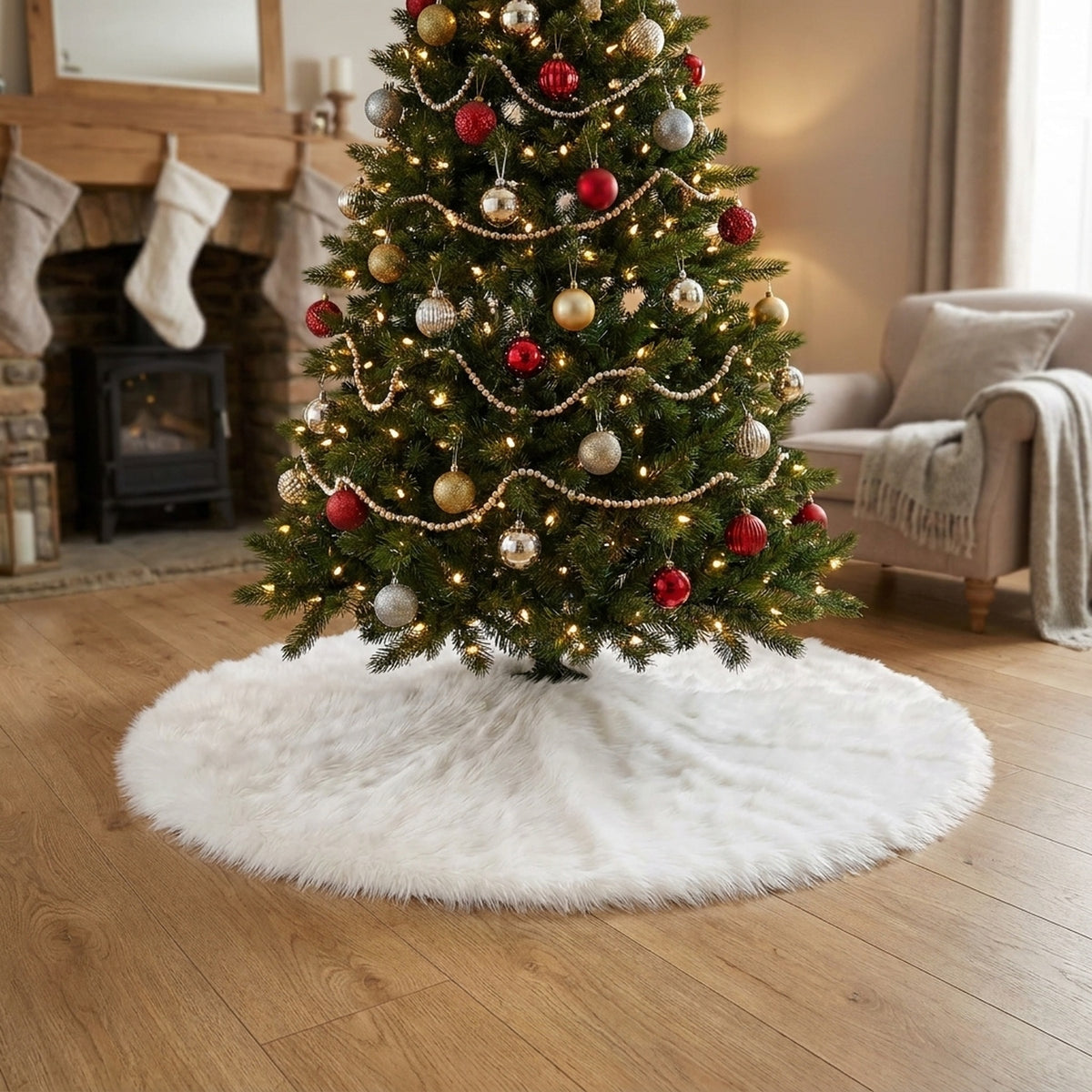 Plush Faux Fur Christmas Tree Skirt