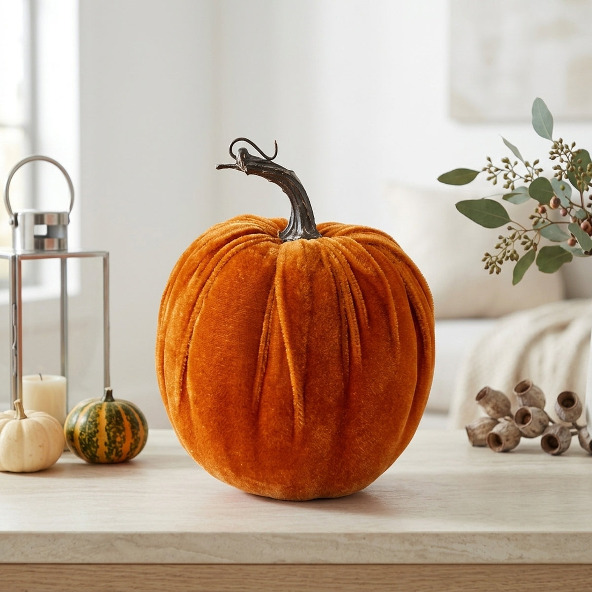 Amber Velvet Pumpkin Decorative Ornament