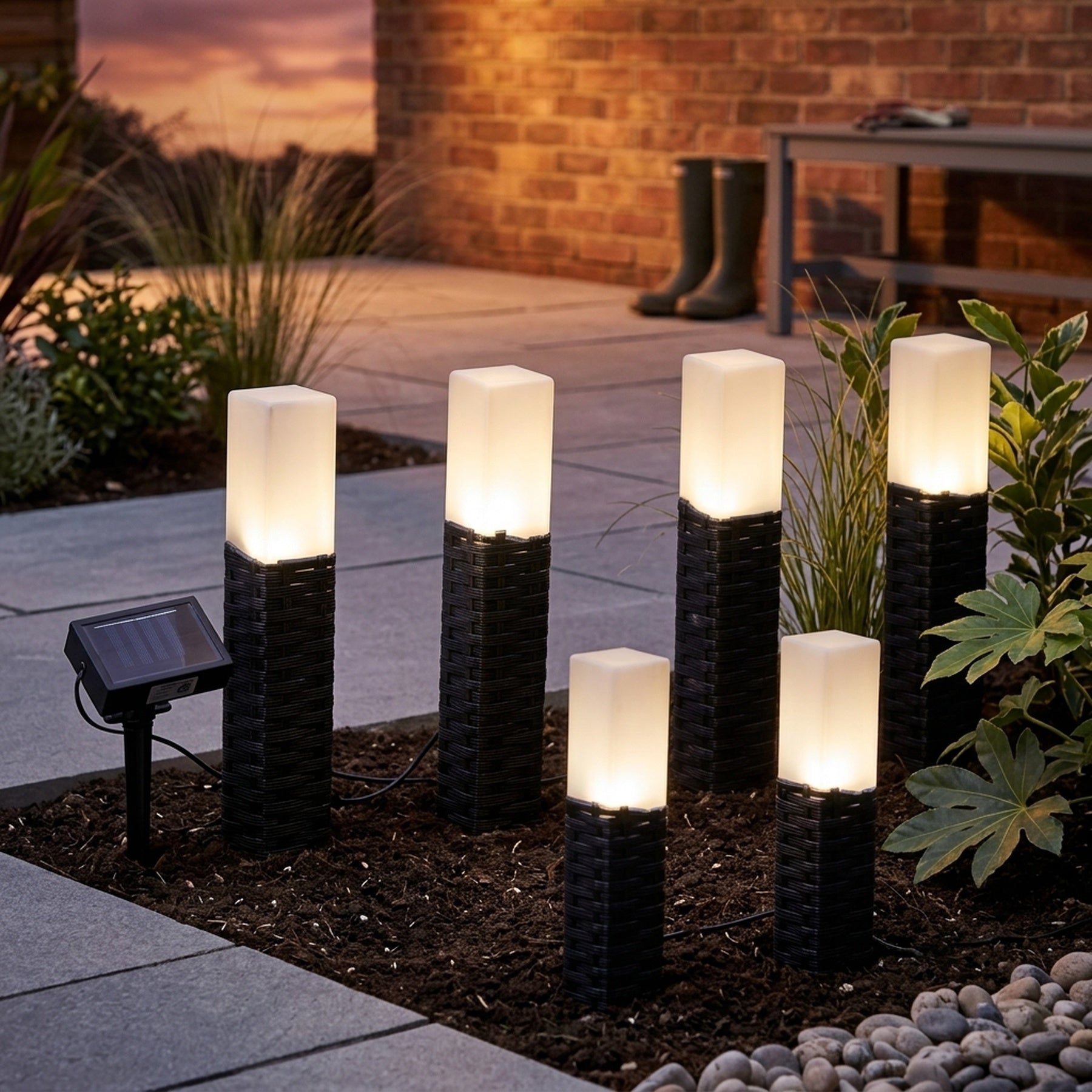 6 Pack Woven Rattan Solar Pathway Lights