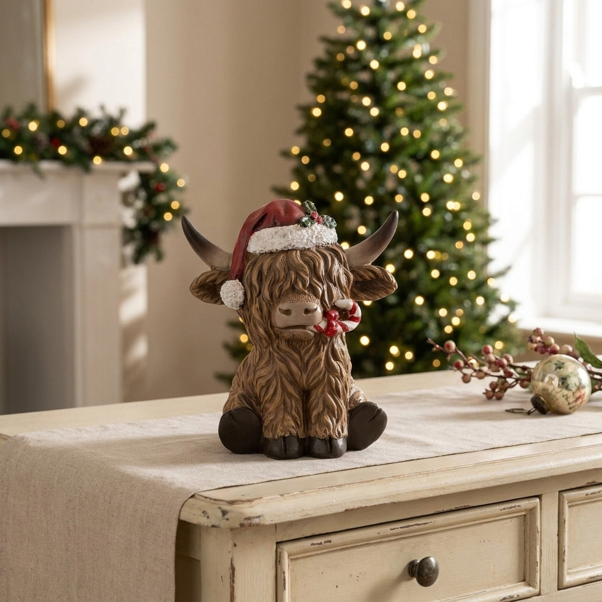 Festive Resin Highland Cow Ornament