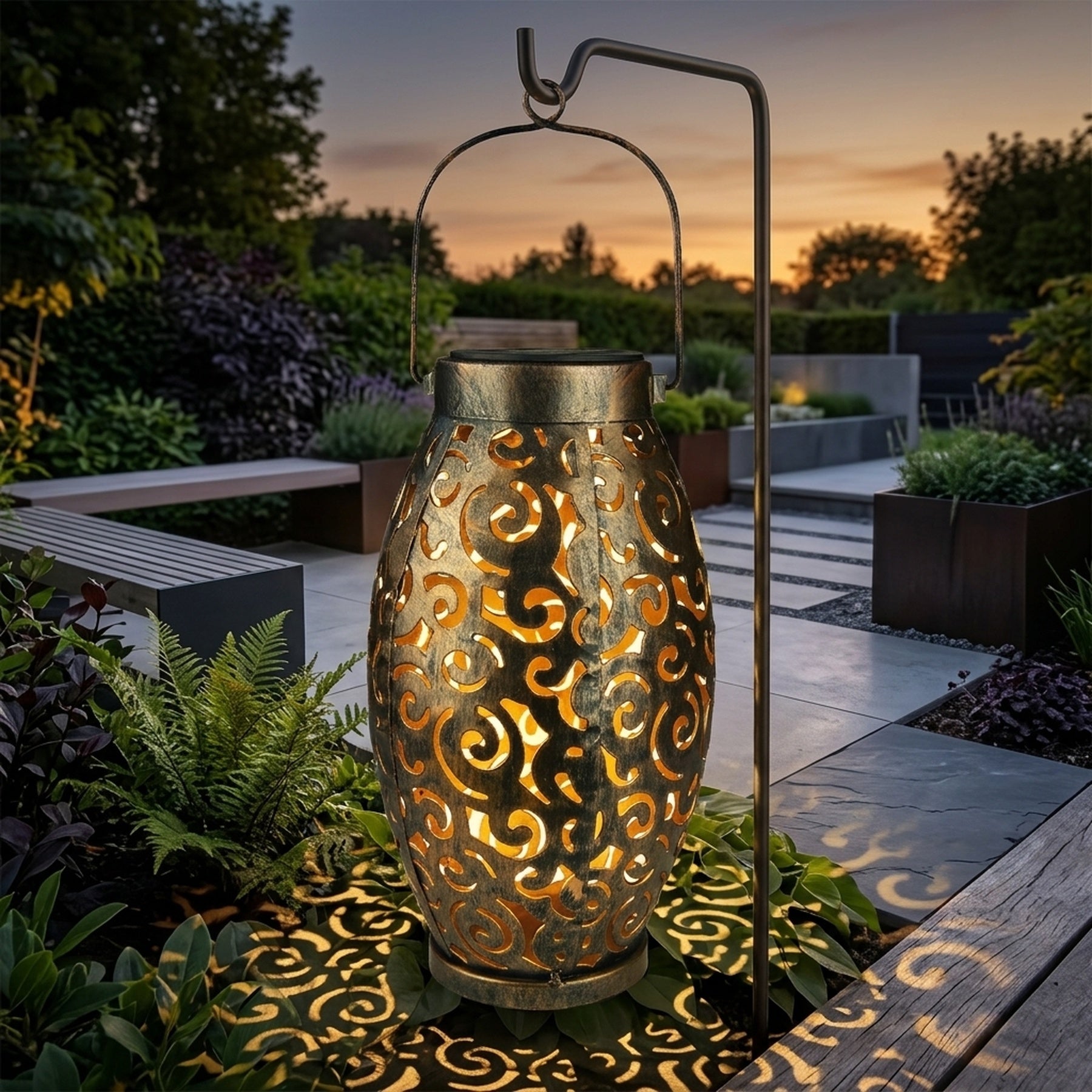 Intricate Copper Solar Garden Lantern