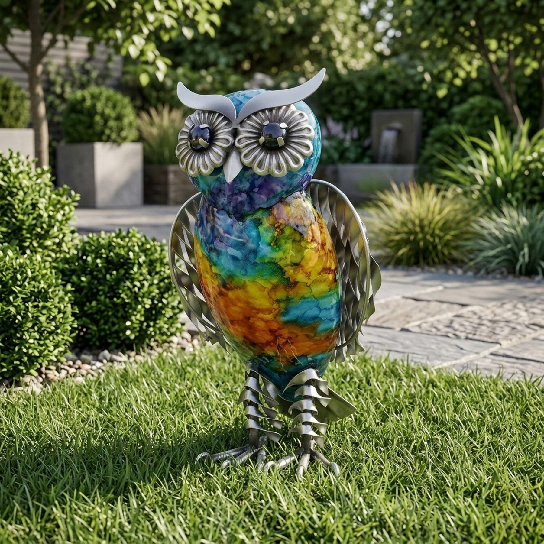 Hand Painted Metal Standing Owl Ornament