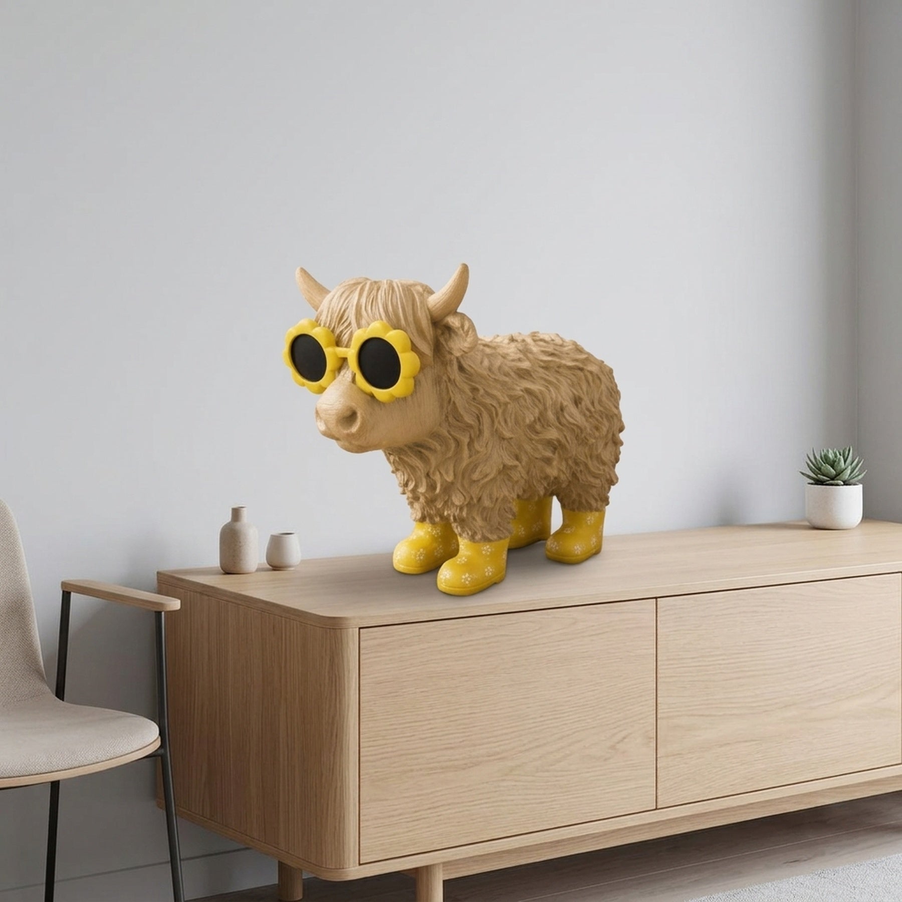 Playful Highland Cow Figurine with Sunglasses