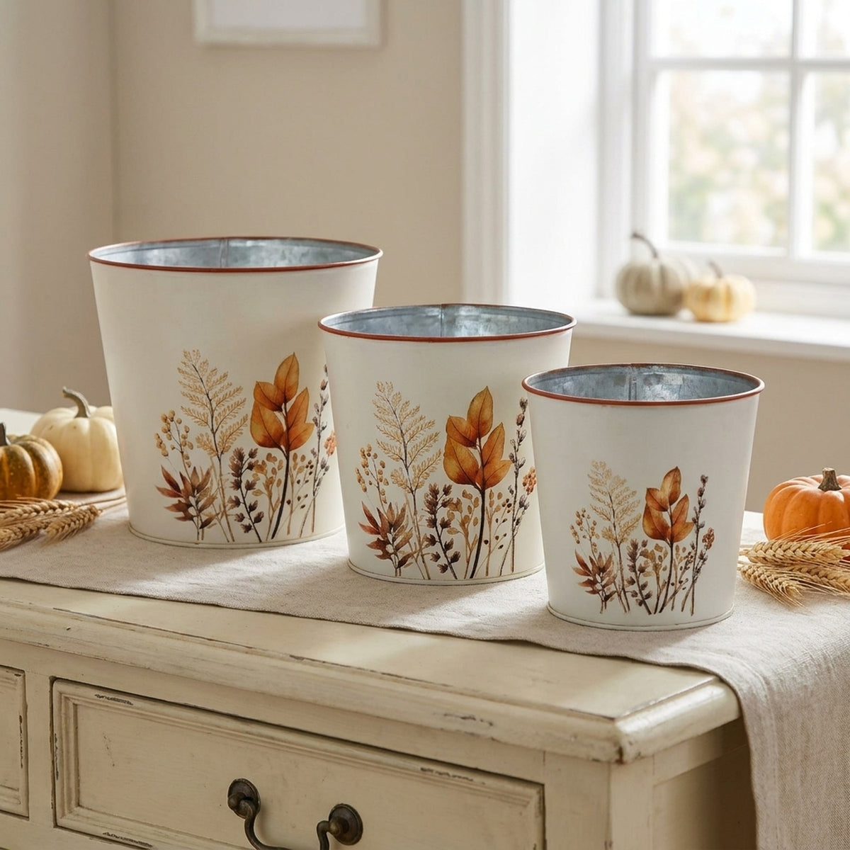 Set of Three Autumnal Decorative Planters