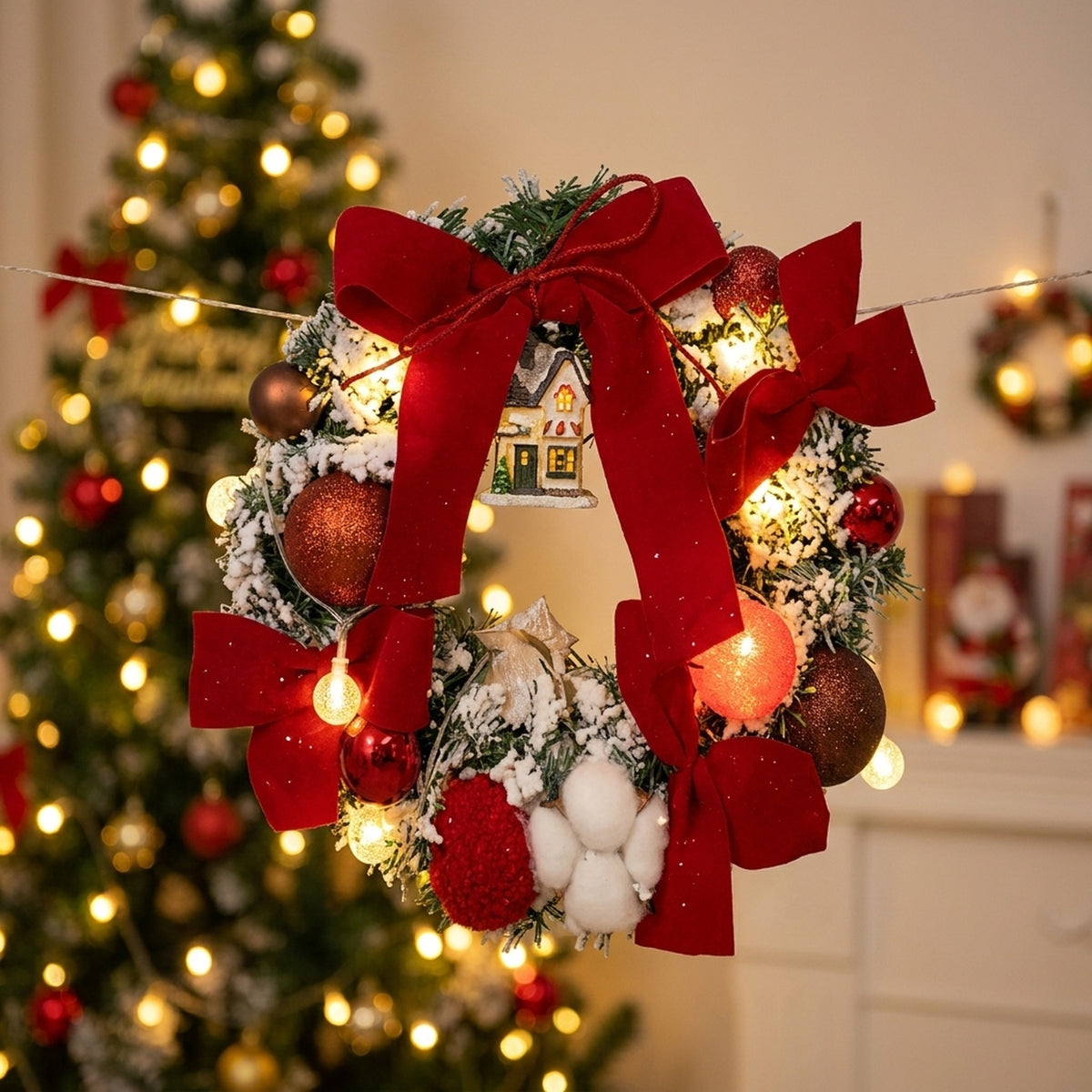 Christmas Wreath with LED String Lights