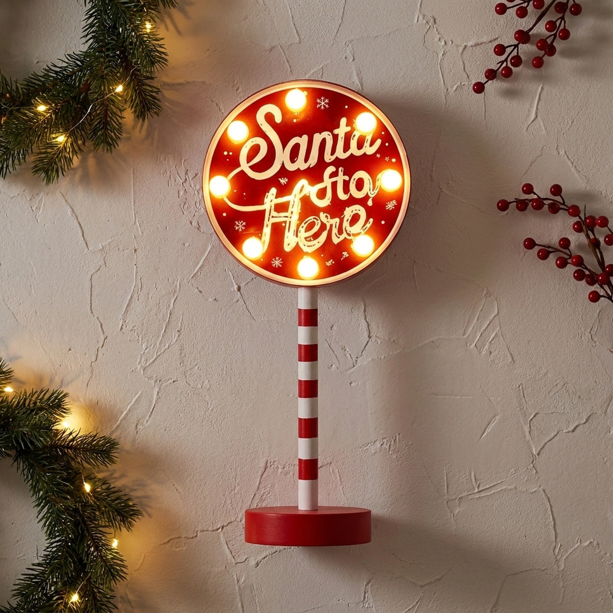 Cosy LED Santa Stop Here Christmas Sign
