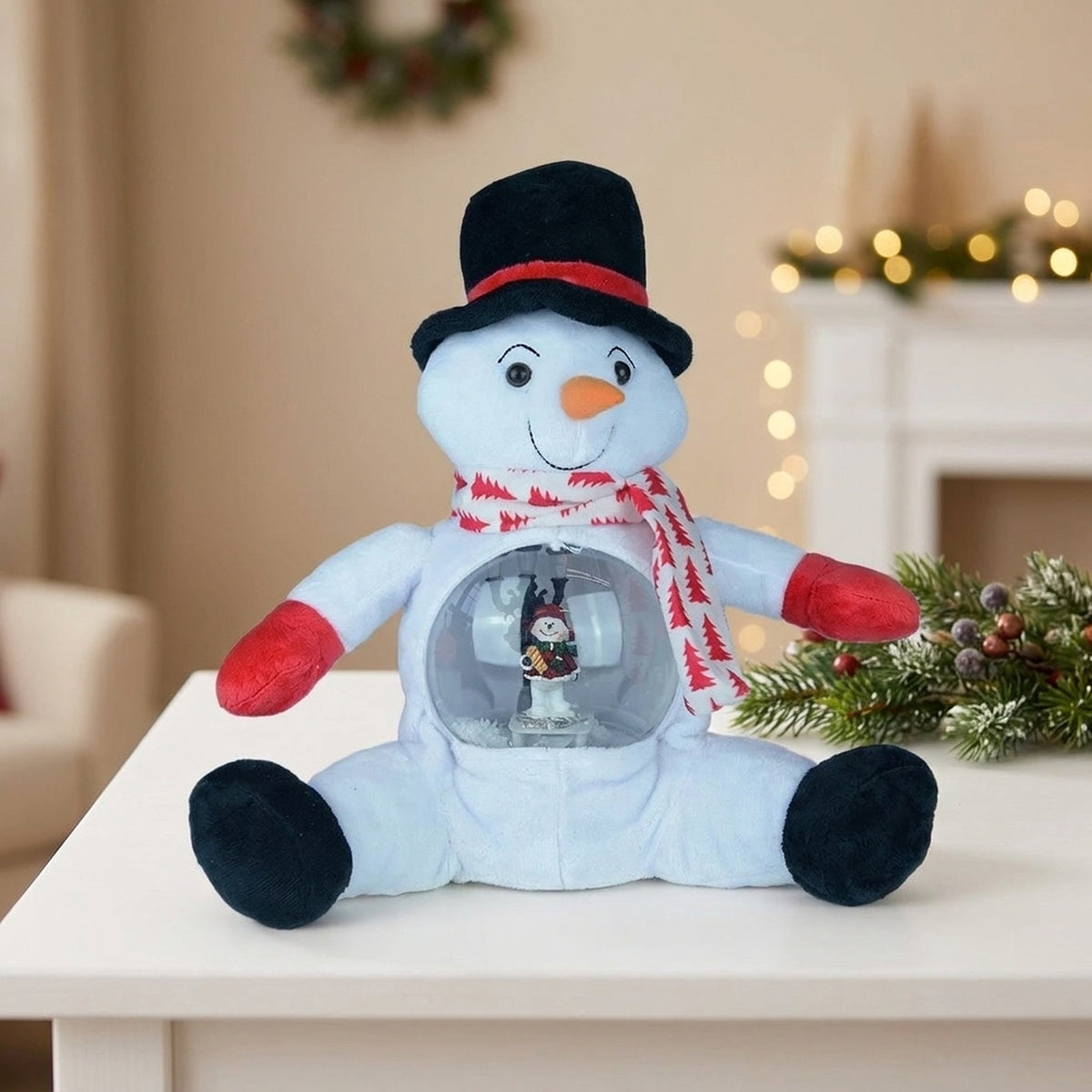 Plush Snowman with Snow Globe Decoration