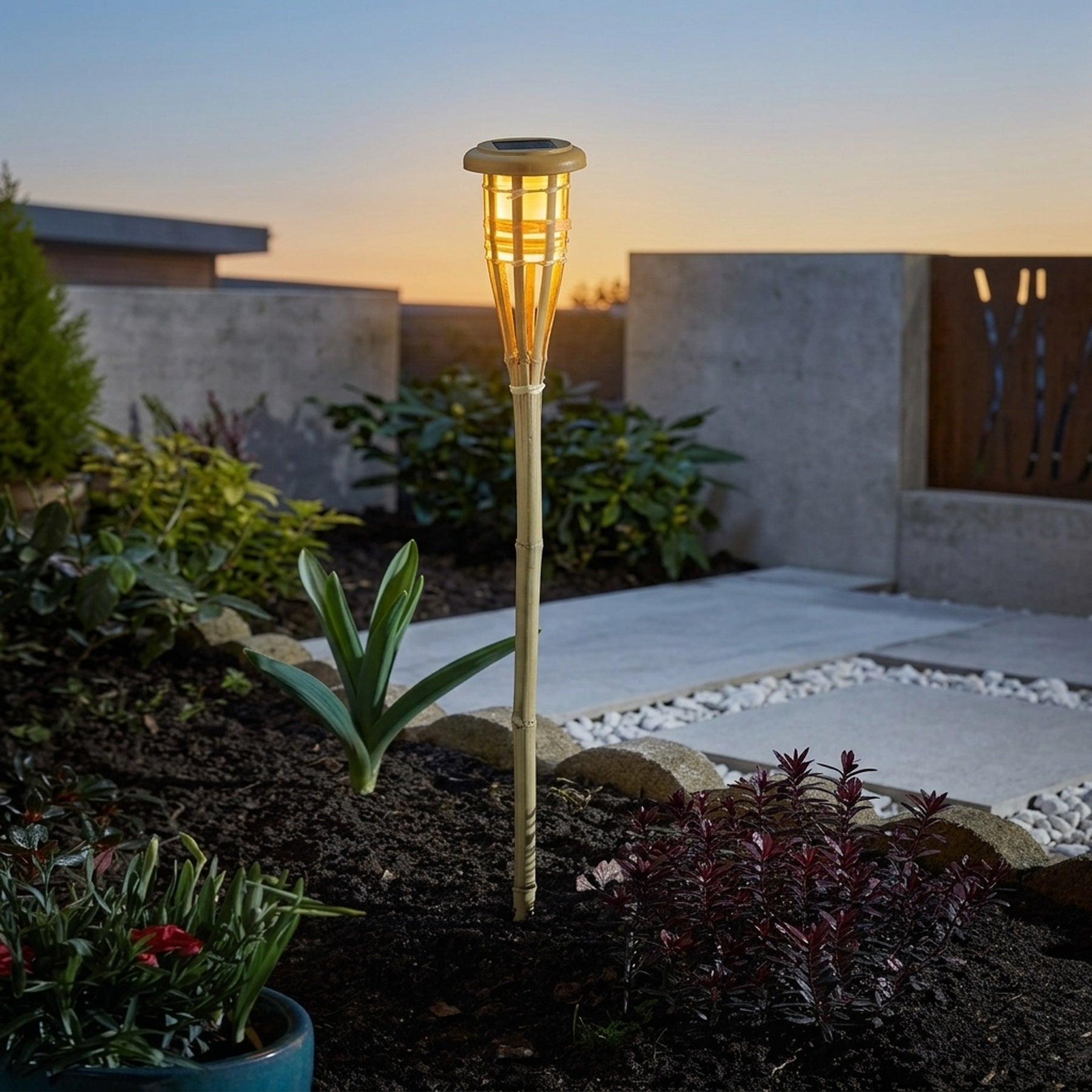Solar Flaming Bamboo Tiki Garden Torch