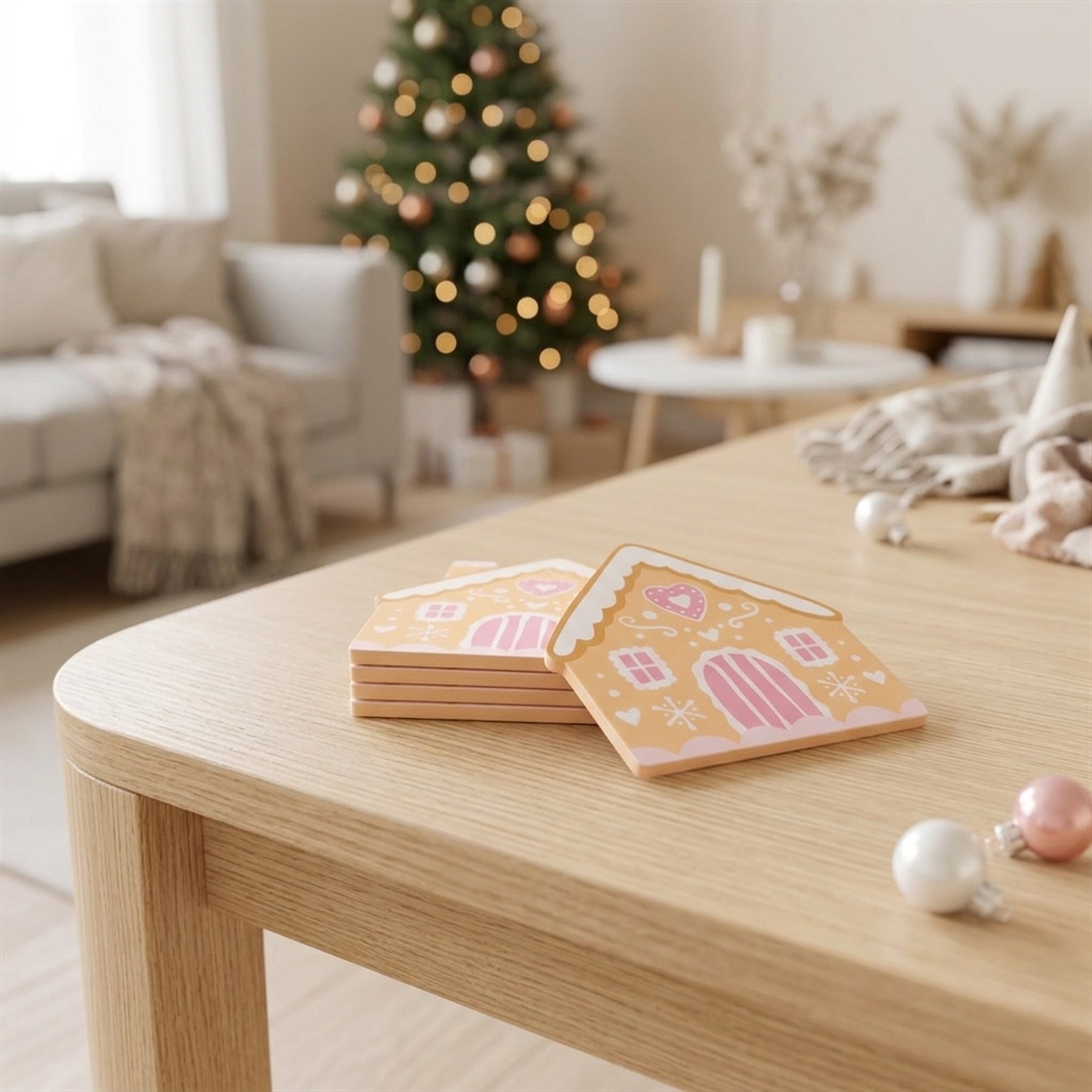 Festive Gingerbread House Coaster Set