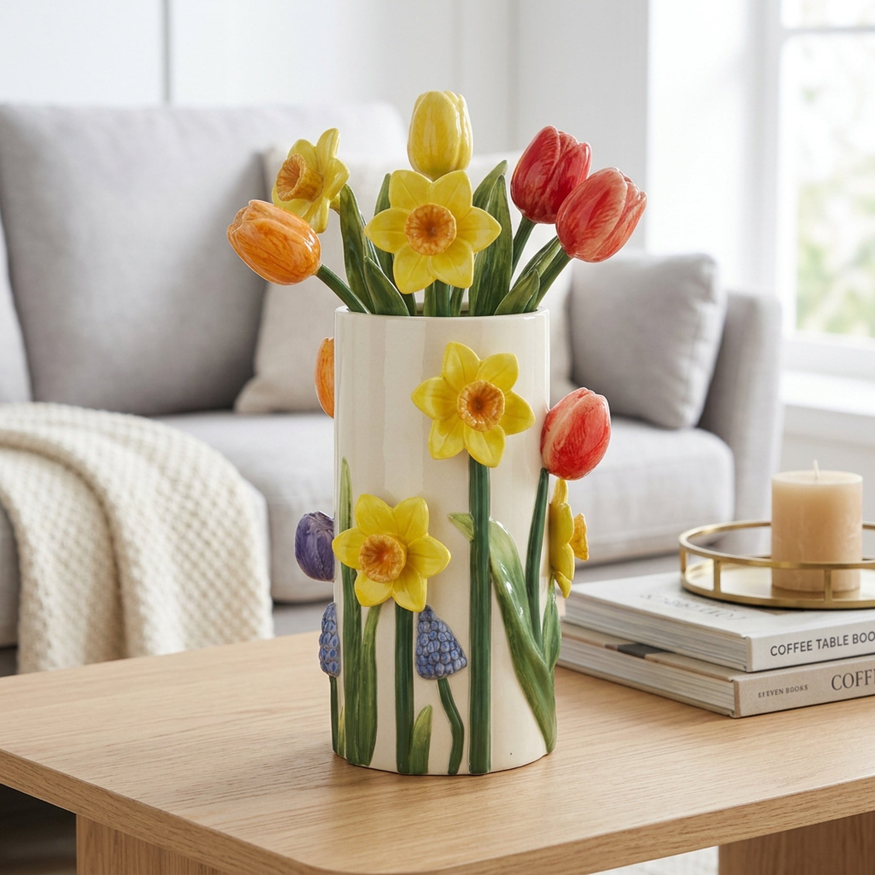 Daffodil And Tulip Flower Vase