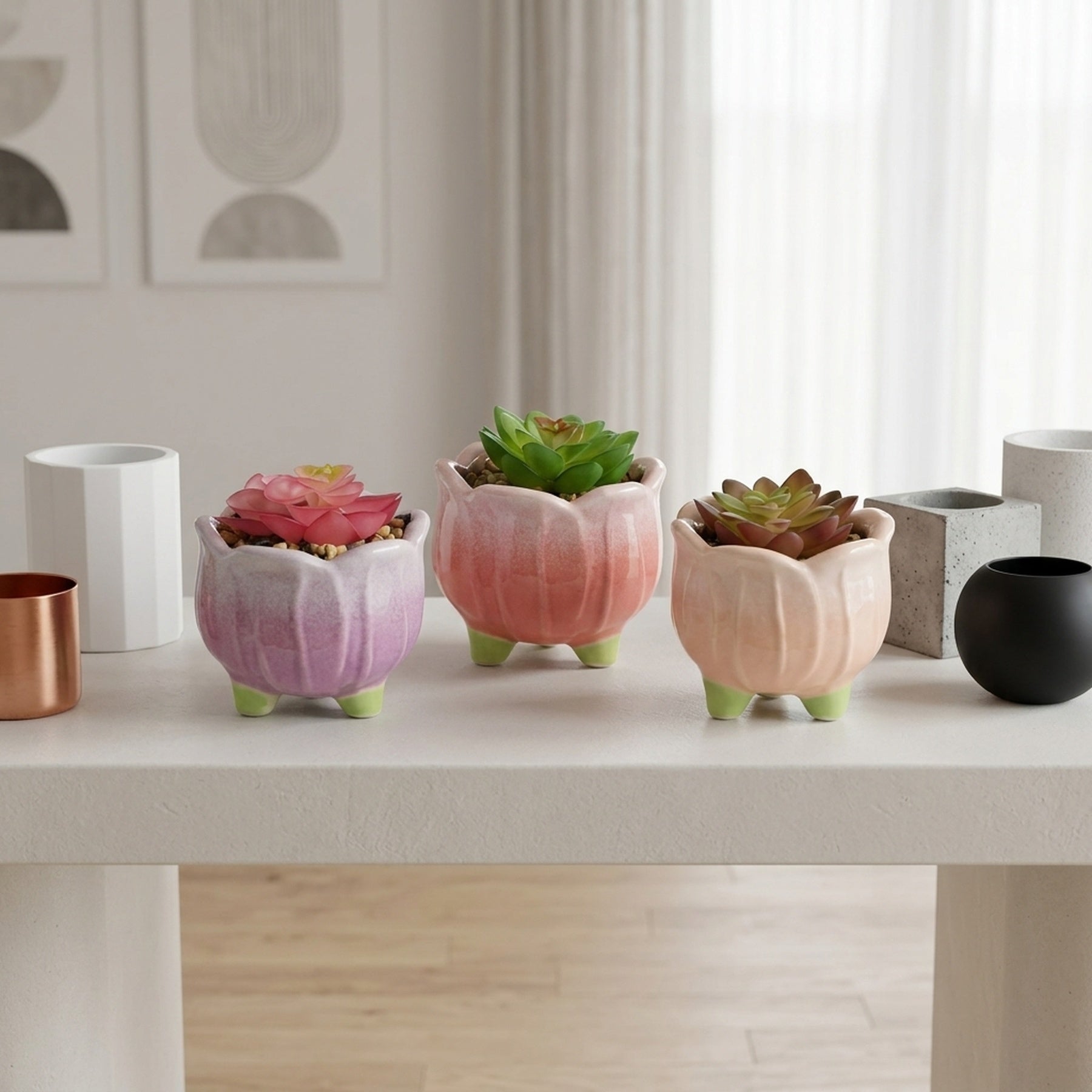 Trio Tulip Artificial Potted Plant Decor