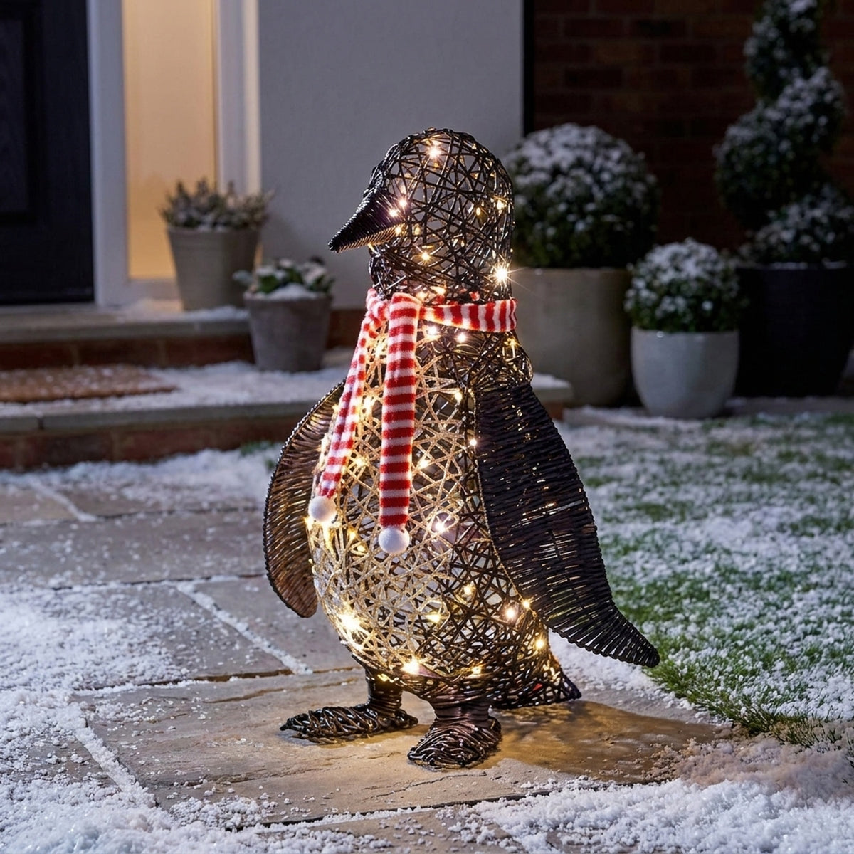 Multi Action Lit Rattan Look Penguin Figure