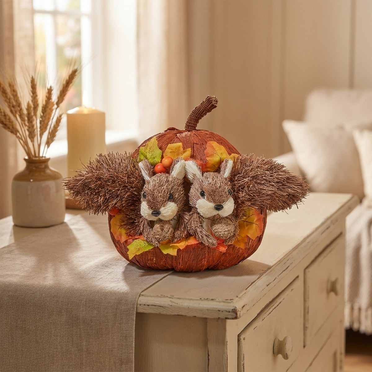 Rustic Raffia Autumn Pumpkin Pals Decoration