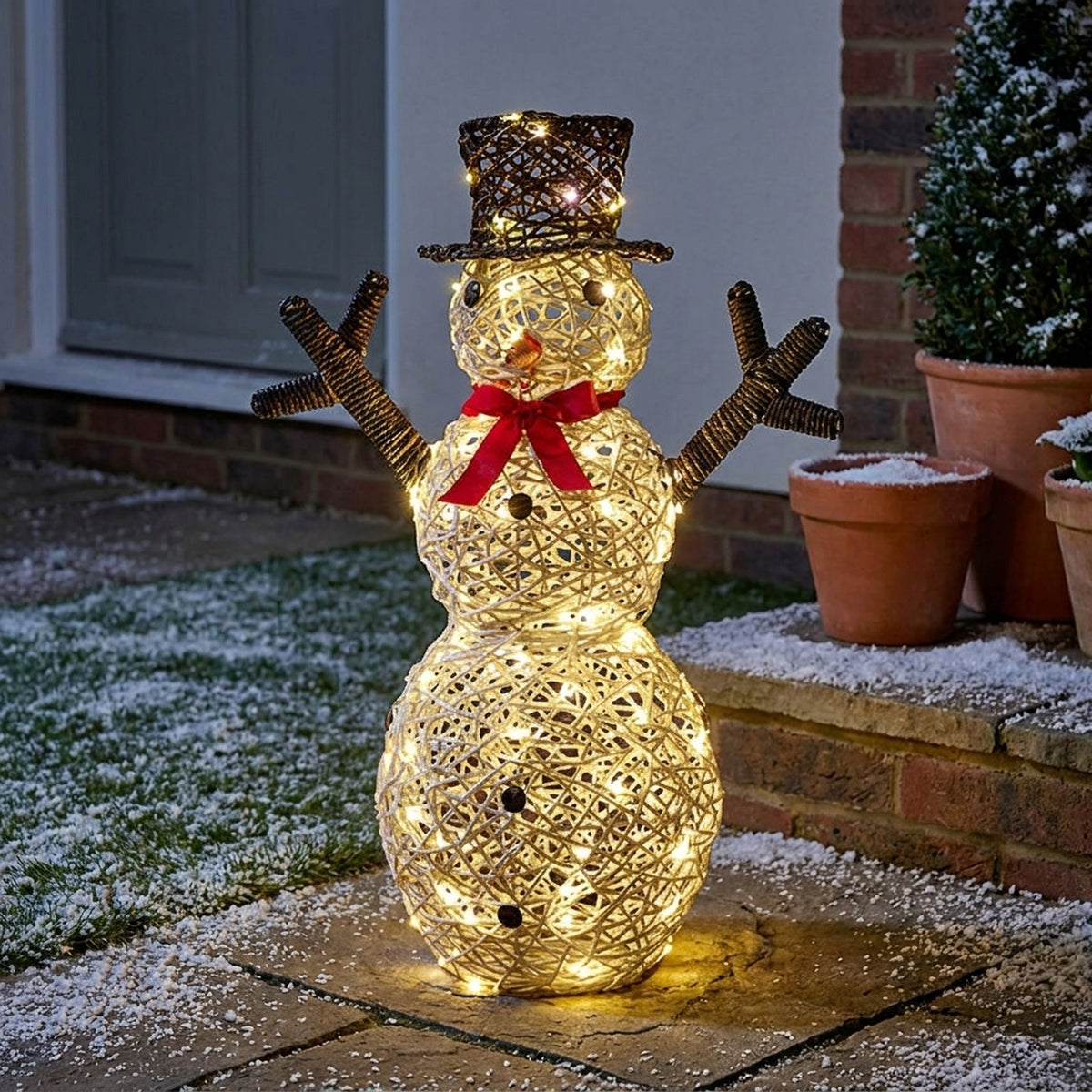 Multi Action Rattan Look Snowman Light