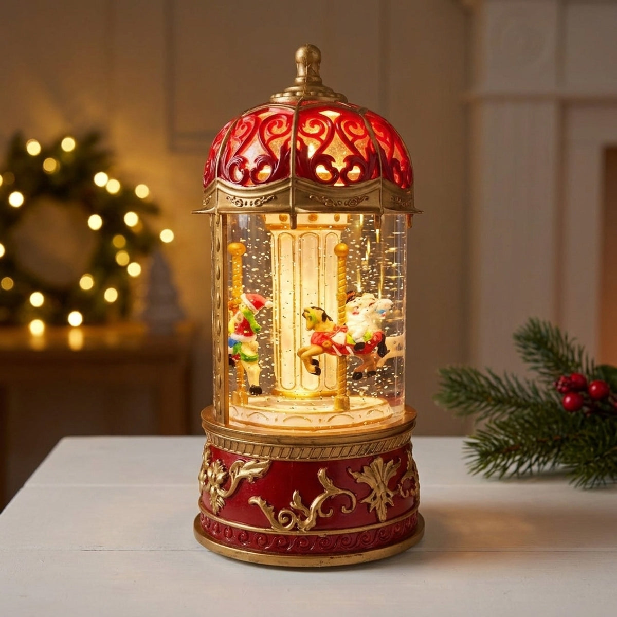 Festive Carousel Illuminated Snow Globe