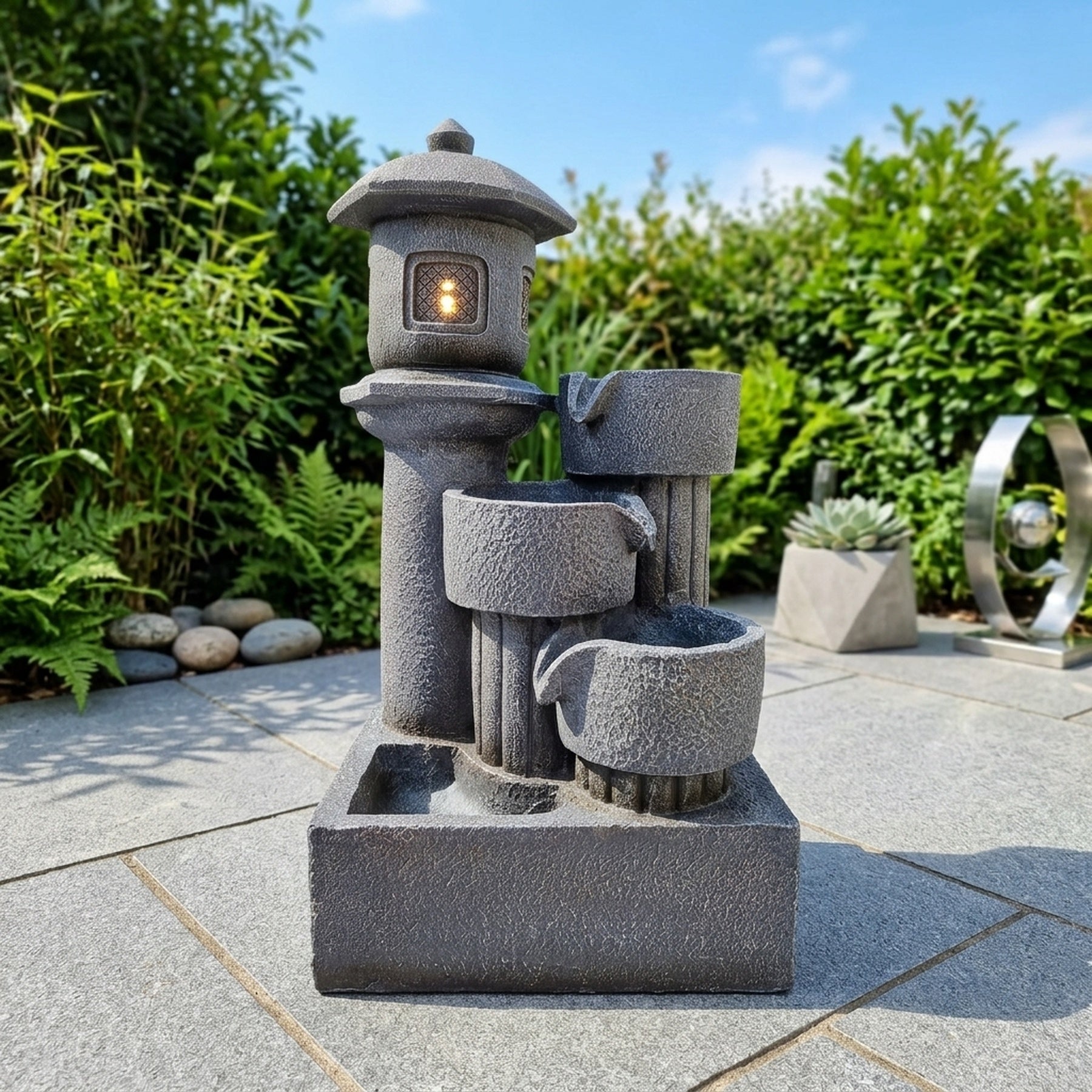 Three Pots Tiered Serene Water Feature