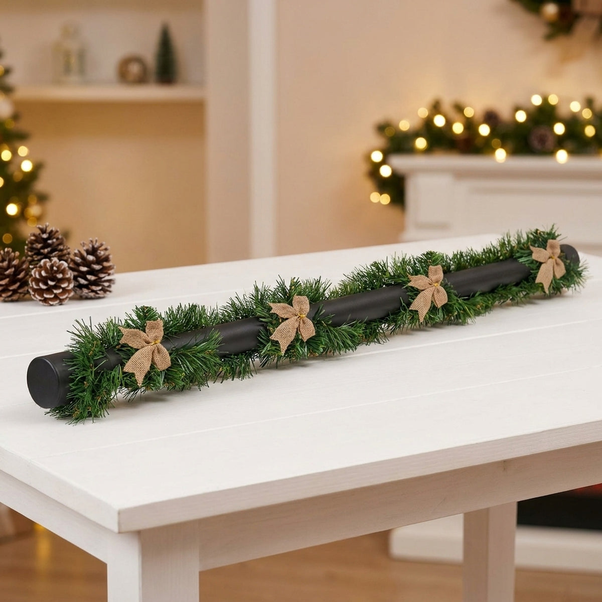 Vibrant Christmas Tinsel Garland with Bows