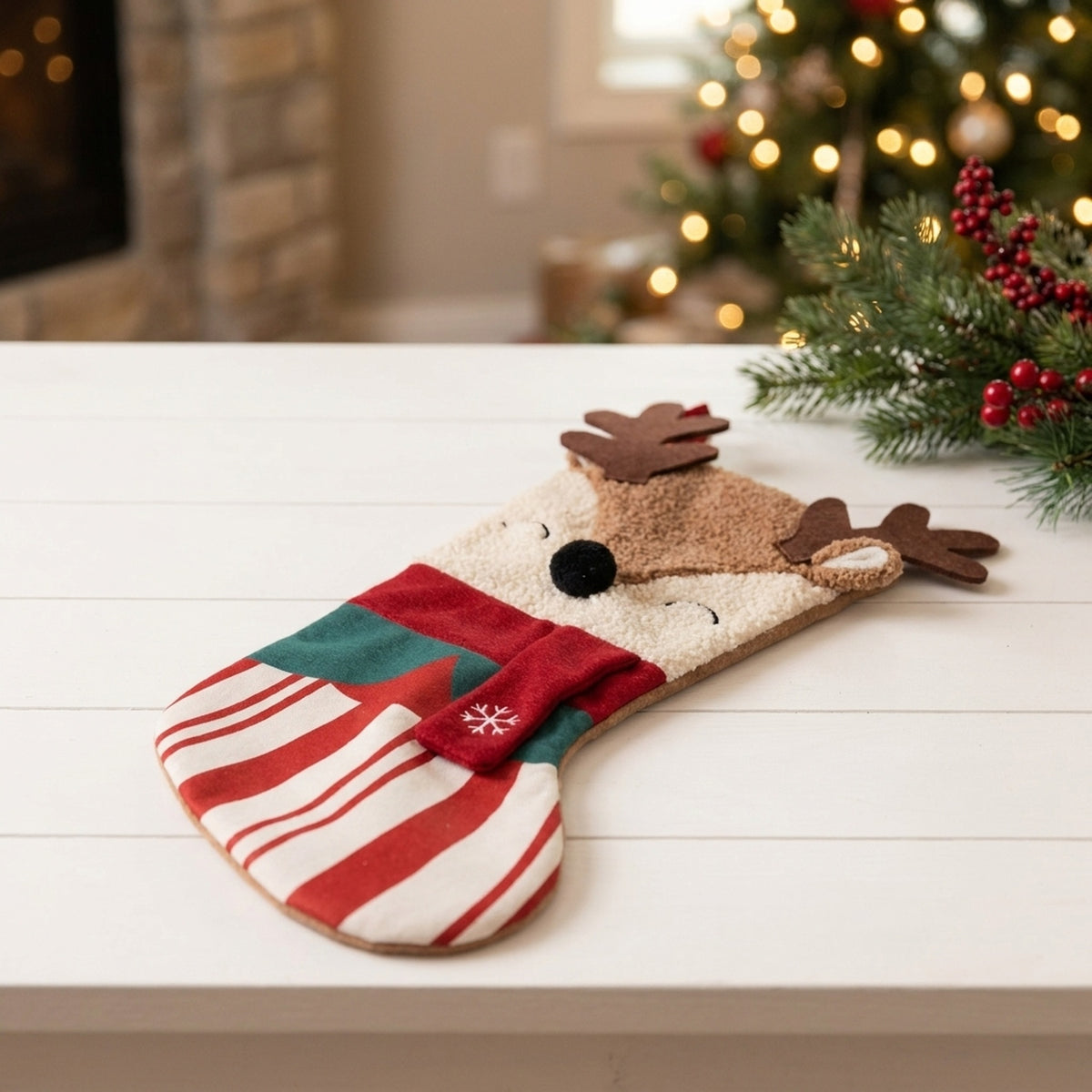 Festive Sleigh Bells Reindeer Stocking