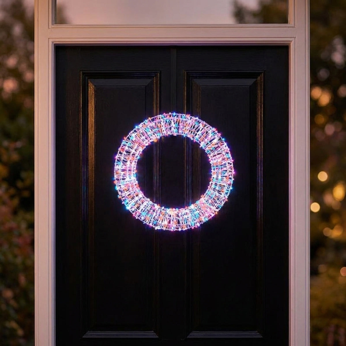 White Table Top Twinkling Rainbow LED Wreath