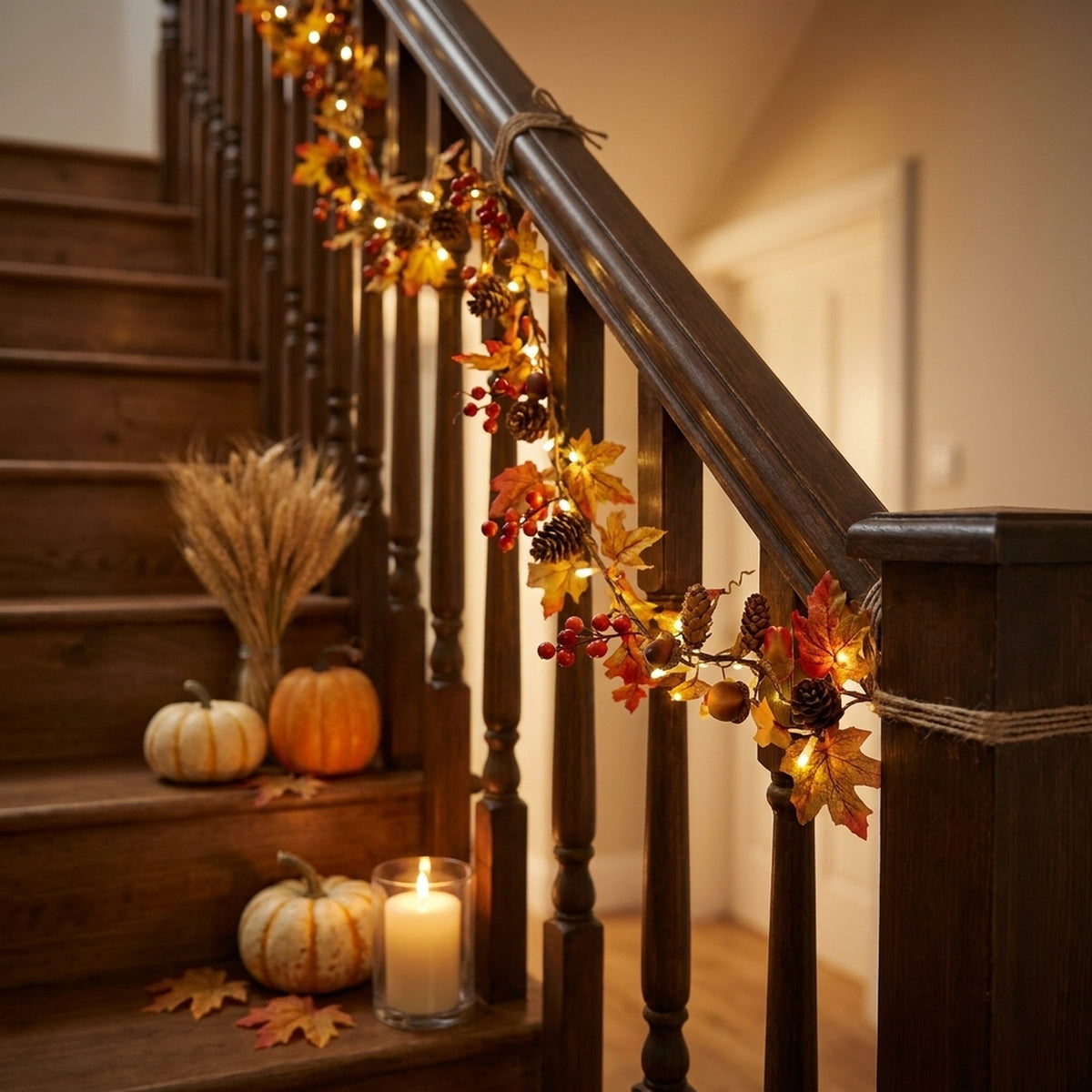Autumnal Acorn Maple Leaf Pinecone LED Garland