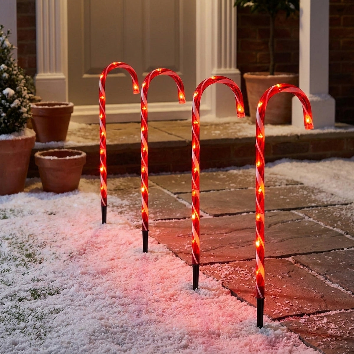 Set of 4 Candy Cane Red LED Path Lights
