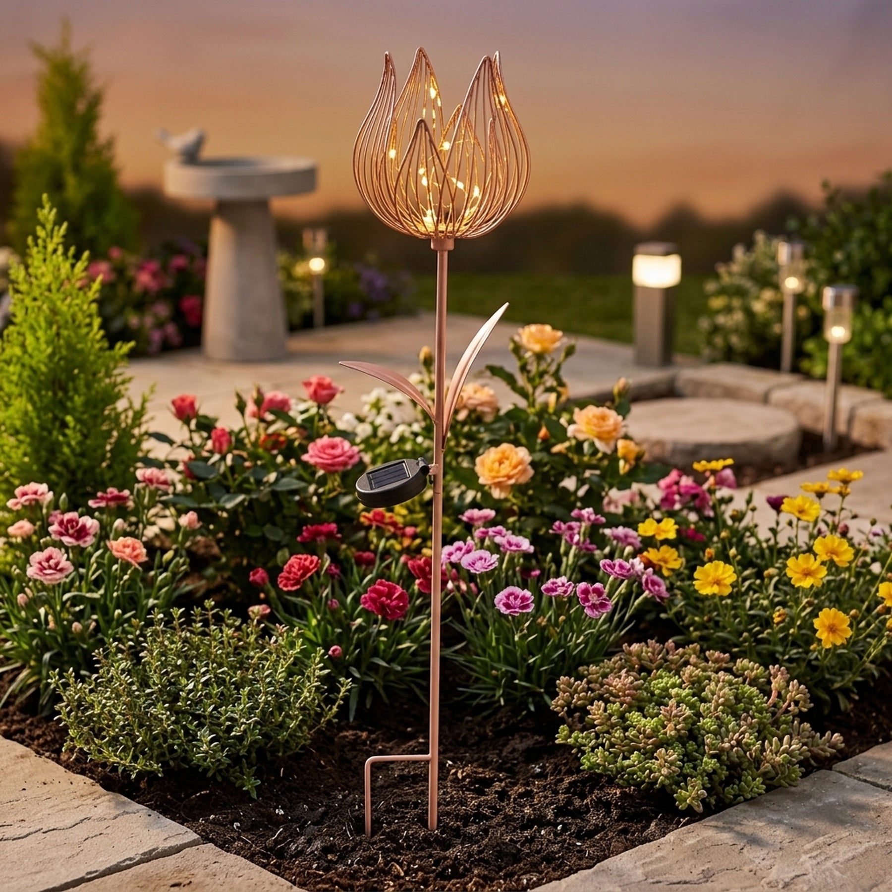 1 LED Solar Metal Flower Garden Stake Light